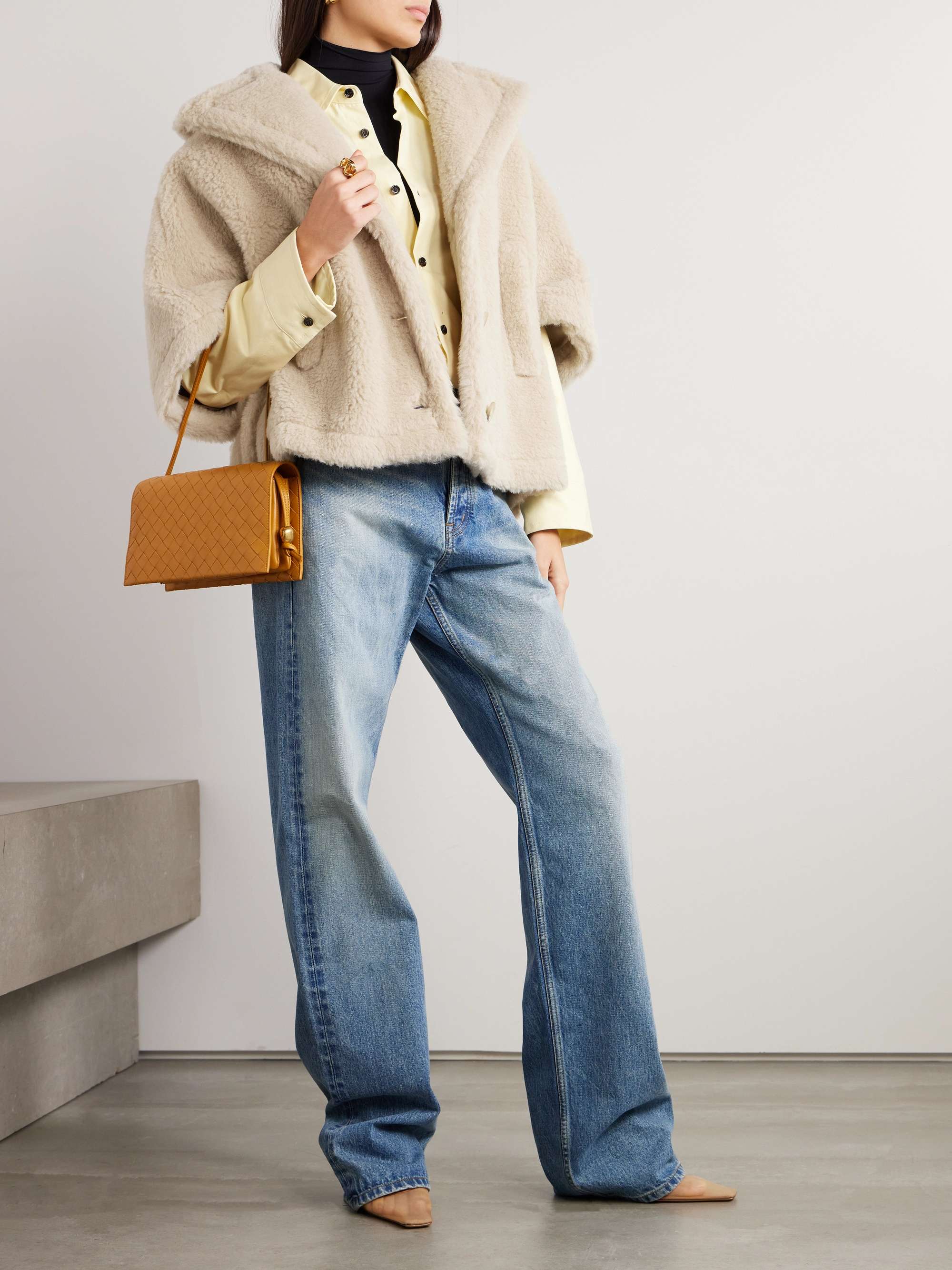 Convertible oversized alpaca wool and silk blend jacket
