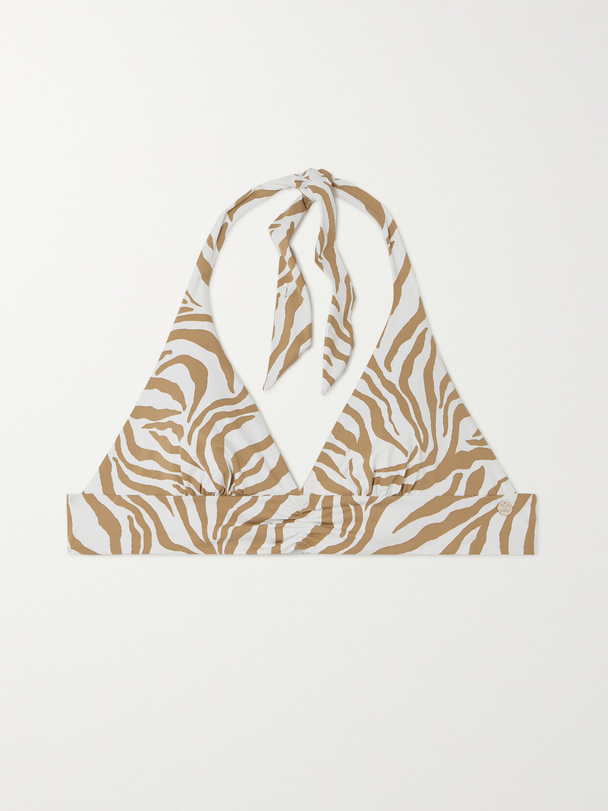 Max Mara Alberta Zebra-print Triangle Halterneck Bikini Top In Neutrals