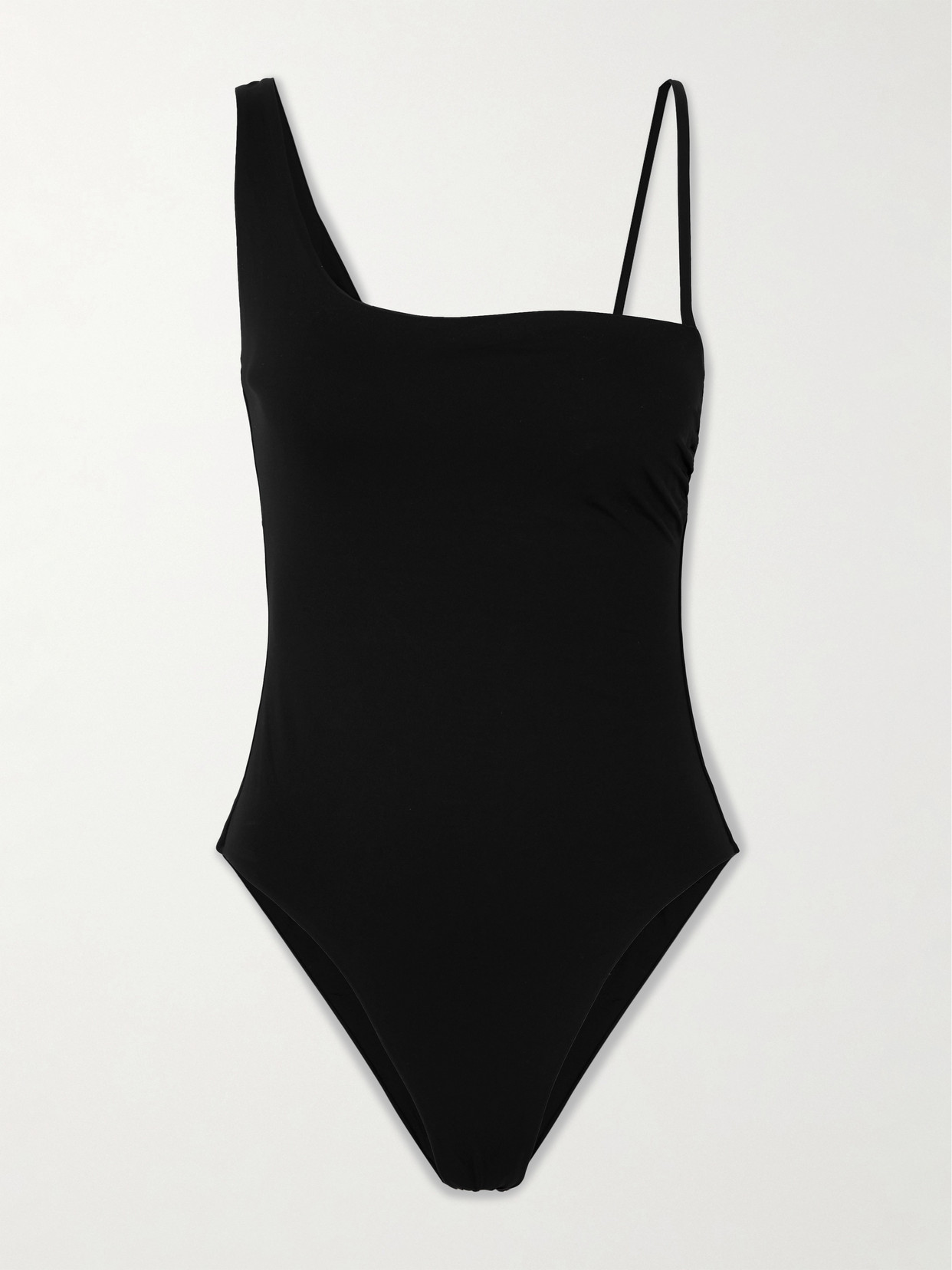 Max Mara Clara Asymmetric Ruched Swimsuit In Black