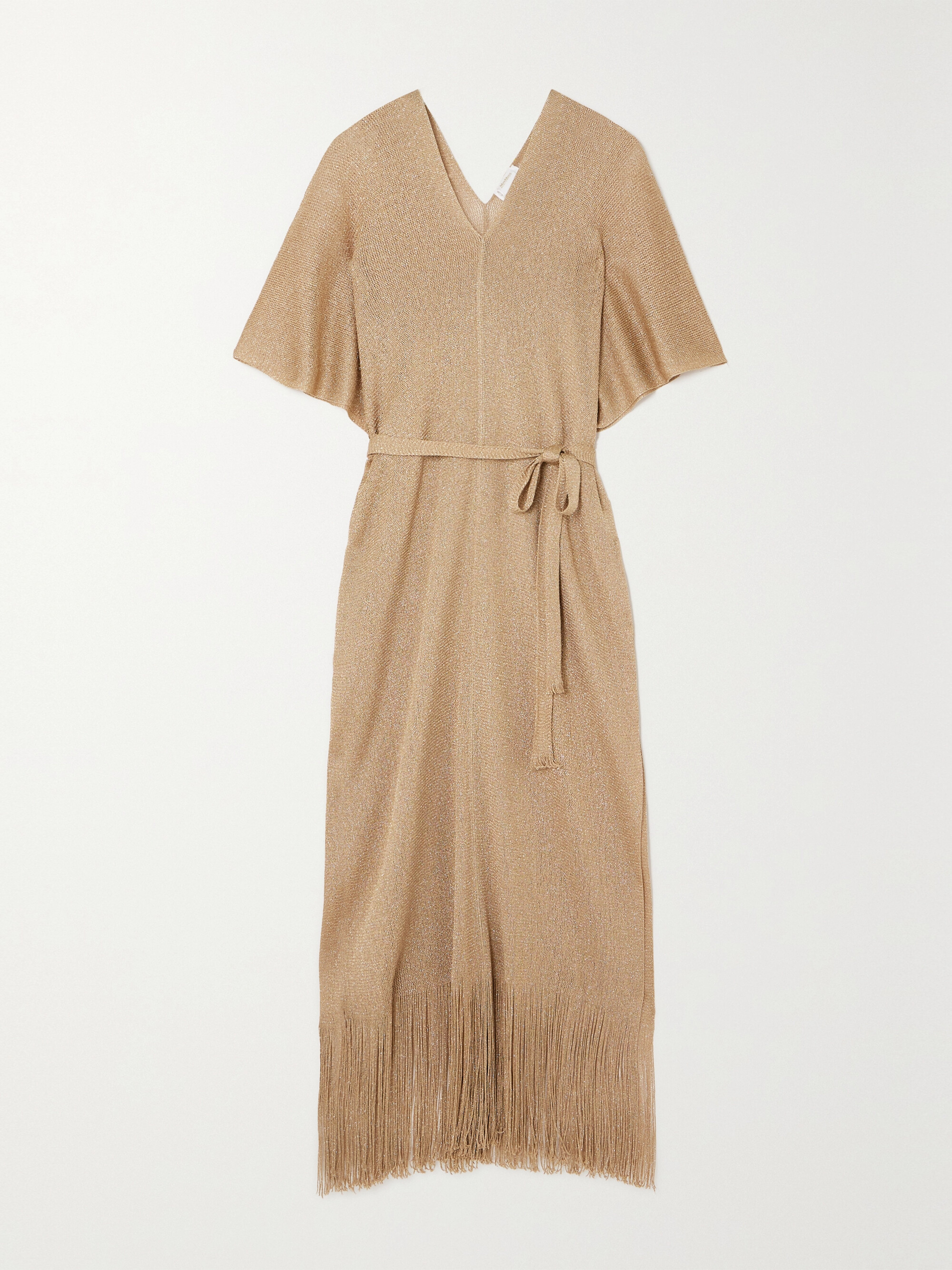 Max Mara Beachwear Macao belted fringed metallic open-knit kaftan thumbnail