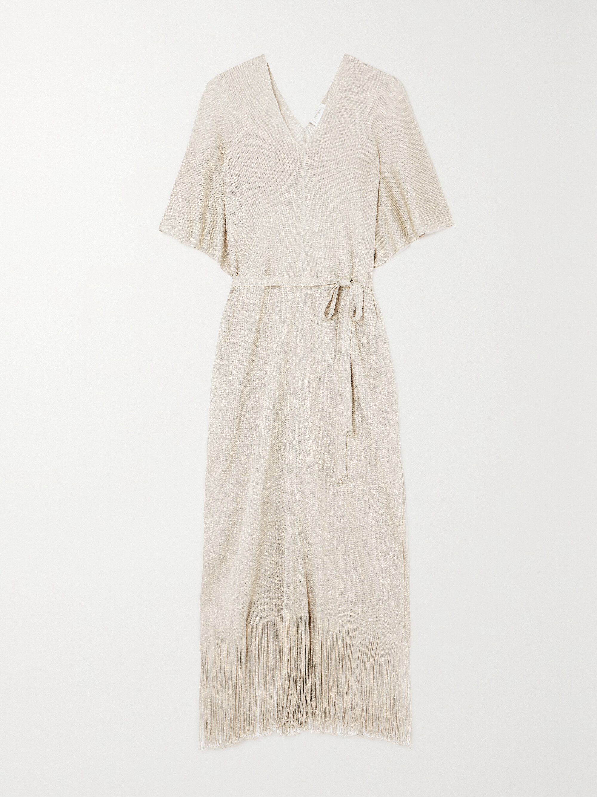 Max Mara Beachwear Macao belted fringed metallic open-knit kaftan thumbnail