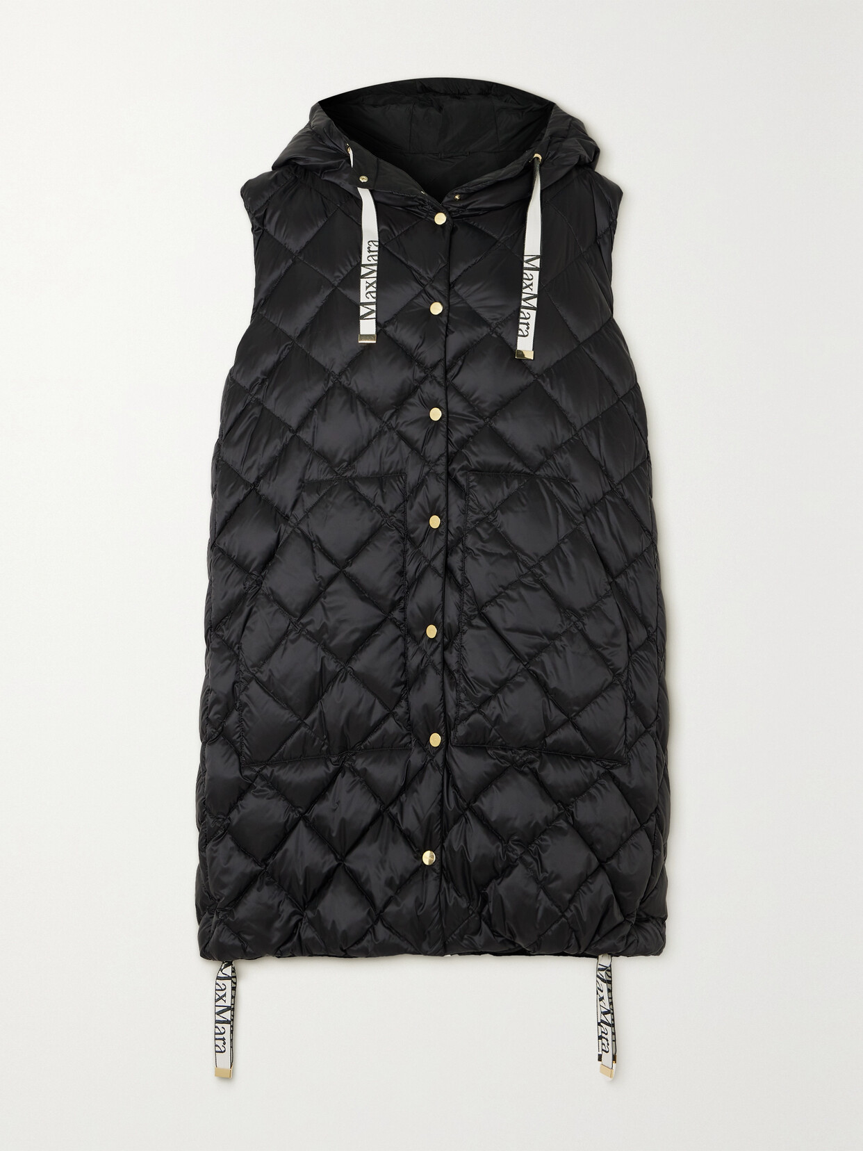 Max Mara The Cube Hooded Grosgrain-trimmed Quilted Shell Down Vest In Black