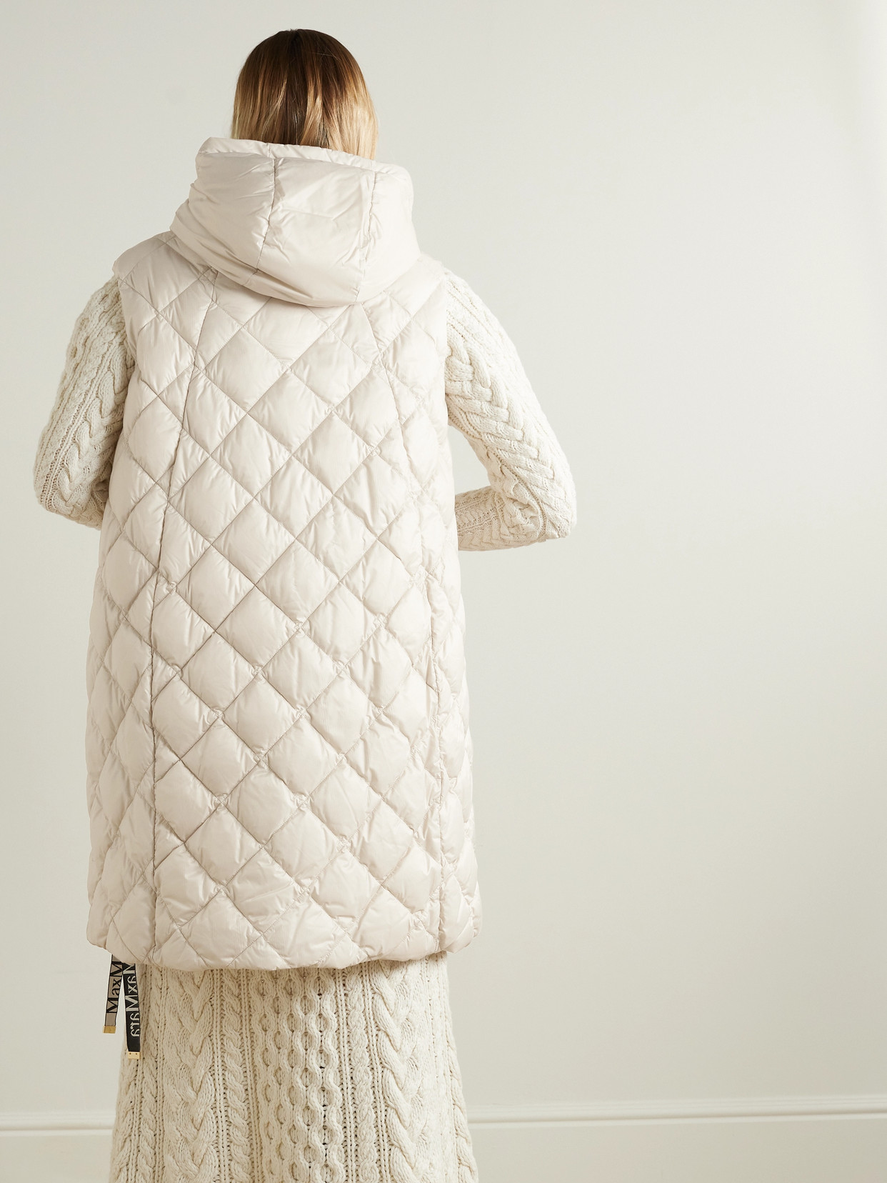 Shop Max Mara The Cube Hooded Grosgrain-trimmed Quilted Shell Down Vest In Neutrals