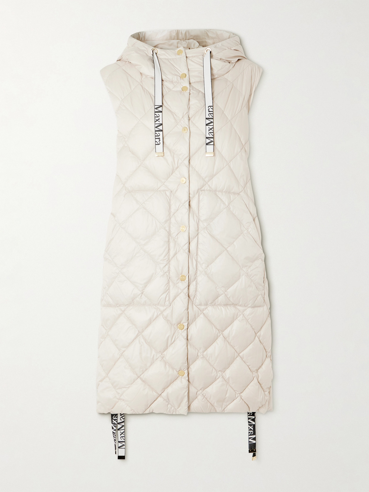 Max Mara The Cube Hooded Grosgrain-trimmed Quilted Shell Down Vest In Neutrals