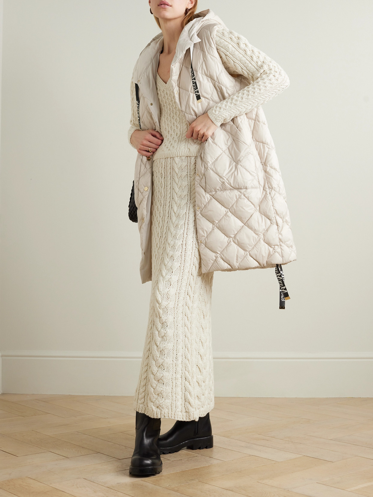 Shop Max Mara The Cube Hooded Grosgrain-trimmed Quilted Shell Down Vest In Neutrals