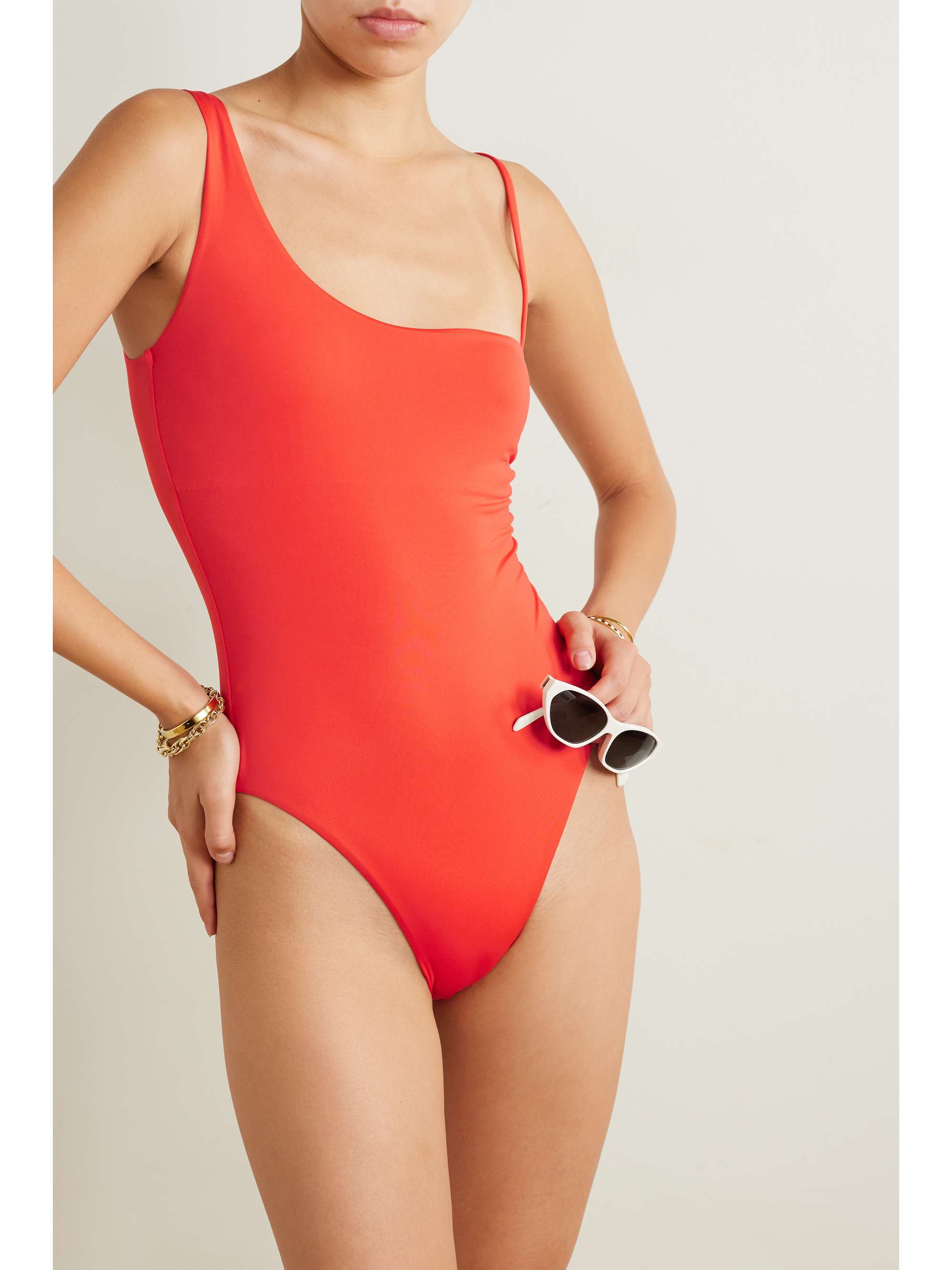 MAX MARA Beachwear Clara asymmetric ruched swimsuit | NET-A-PORTER 