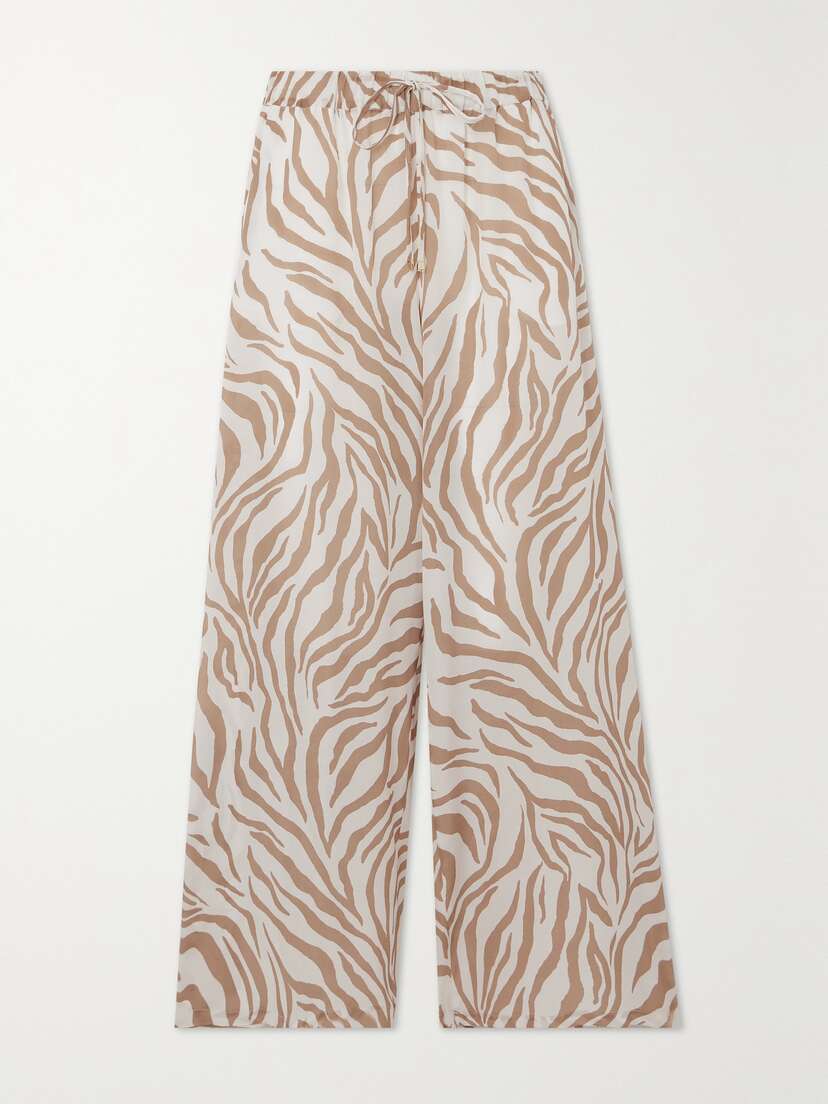 Max Mara Beachwear Flavia Zebra-print Silk-crepe Wide-leg Pants - x large
