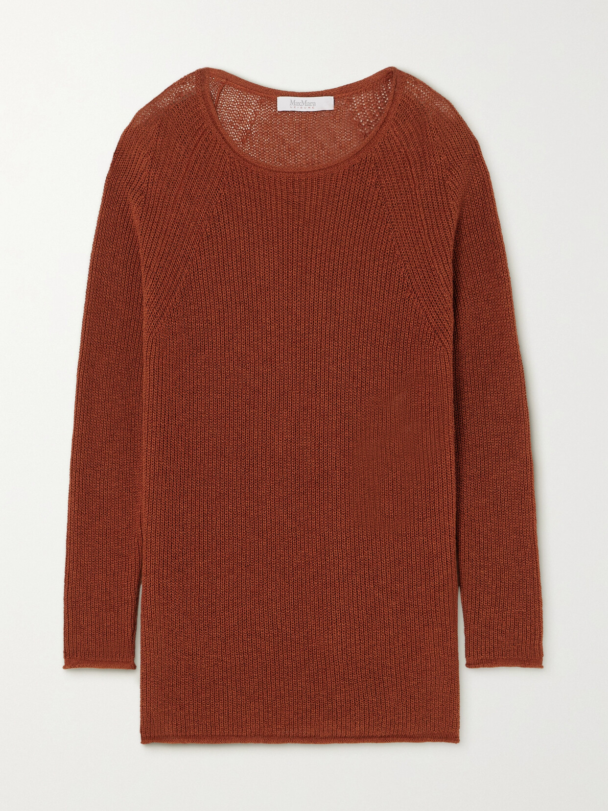 Shop Max Mara Leisure Diretta Open-knit Cotton And Linen-blend Sweater In Red