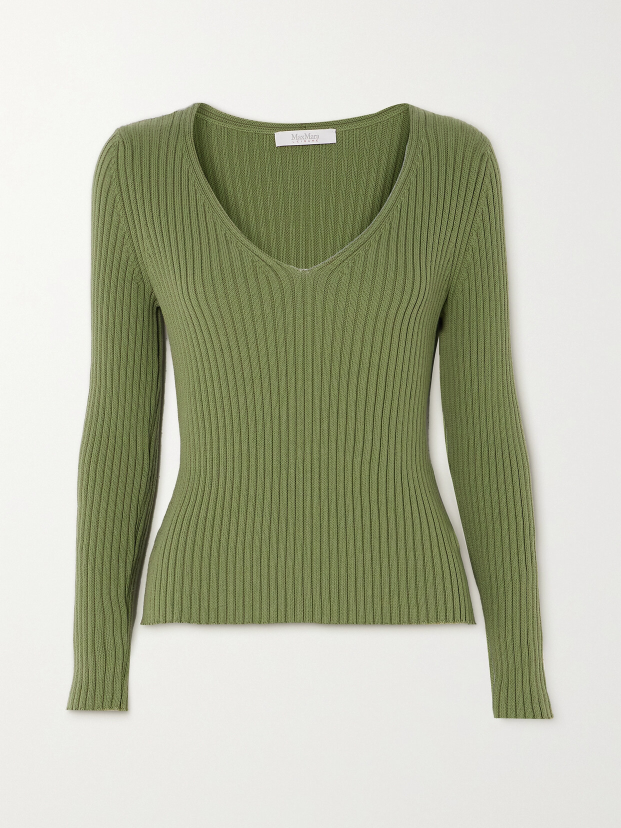 Shop Max Mara Leisure Calcio Ribbed Cotton-blend Sweater In Green