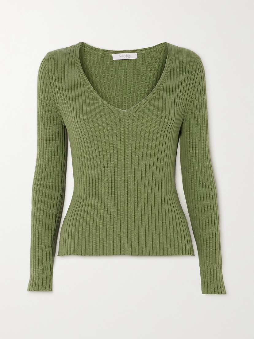 Max Mara Leisure Calcio Ribbed Cotton-blend Sweater