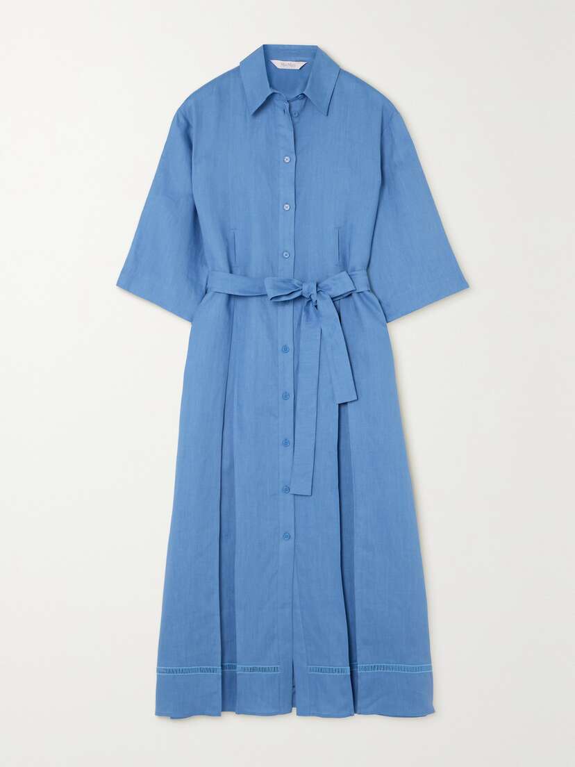 Max Mara Leisure Nocino Belted Linen Midi Shirt Dress - UK 18