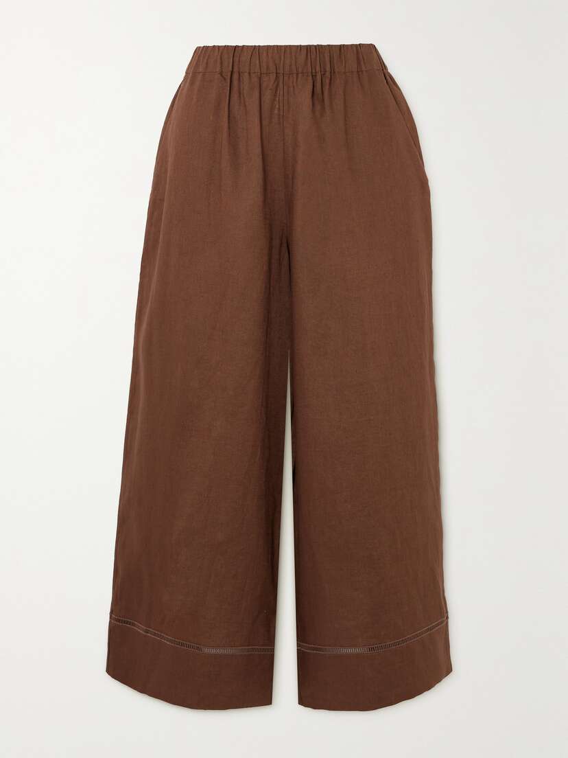 Max Mara Leisure Brama Cropped Linen-canvas Wide-leg Pants - UK 18