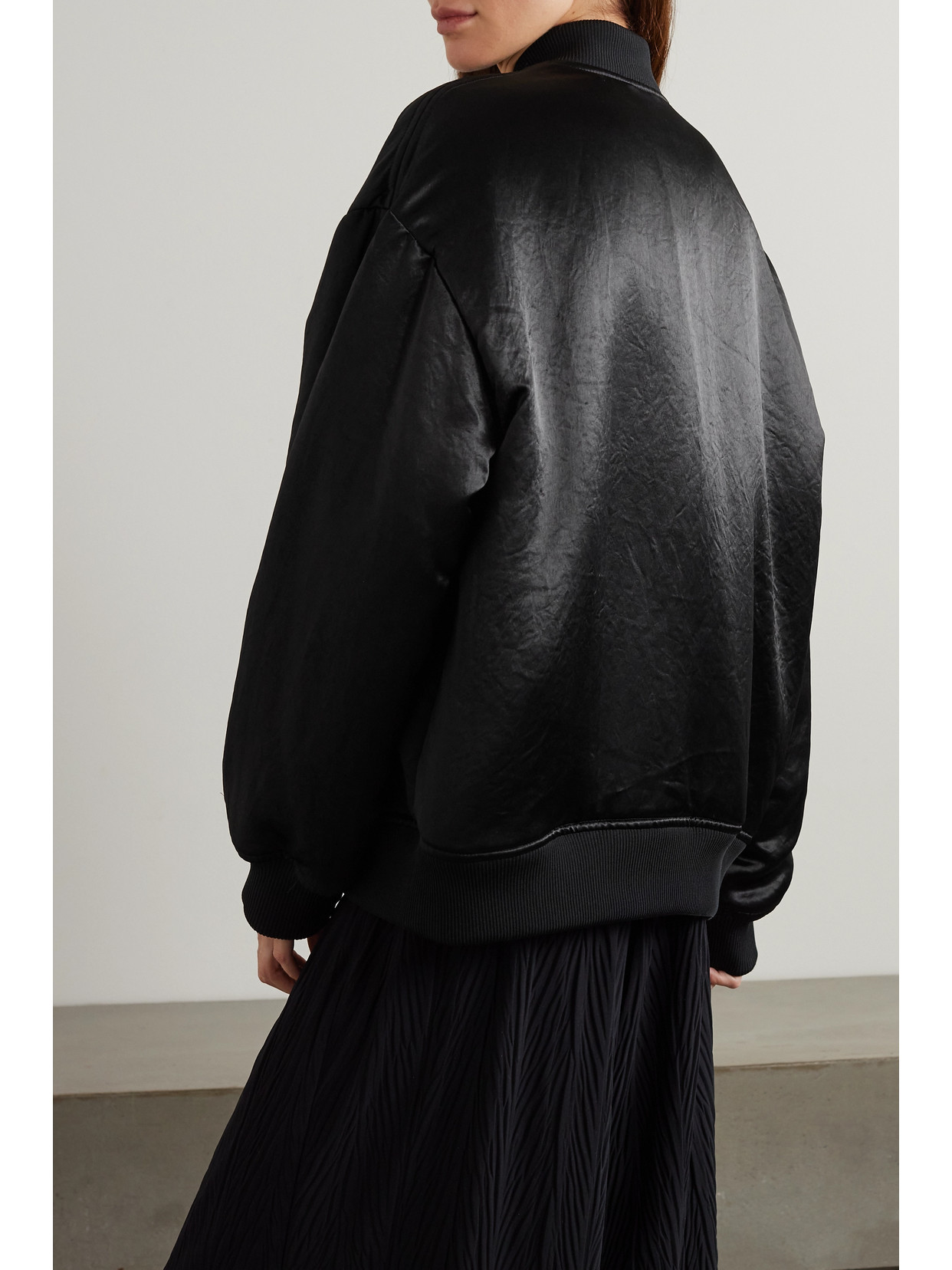 Max Mara Leisure Imelde Oversized Crinkled-satin Bomber Jacket In Black