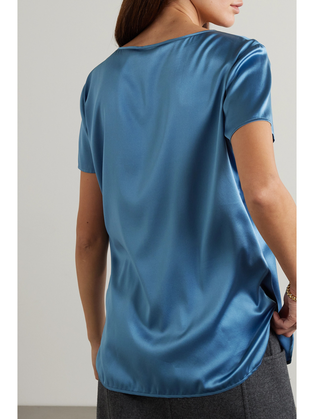 Shop Max Mara Leisure Cortona Silk-blend Satin T-shirt In Blue