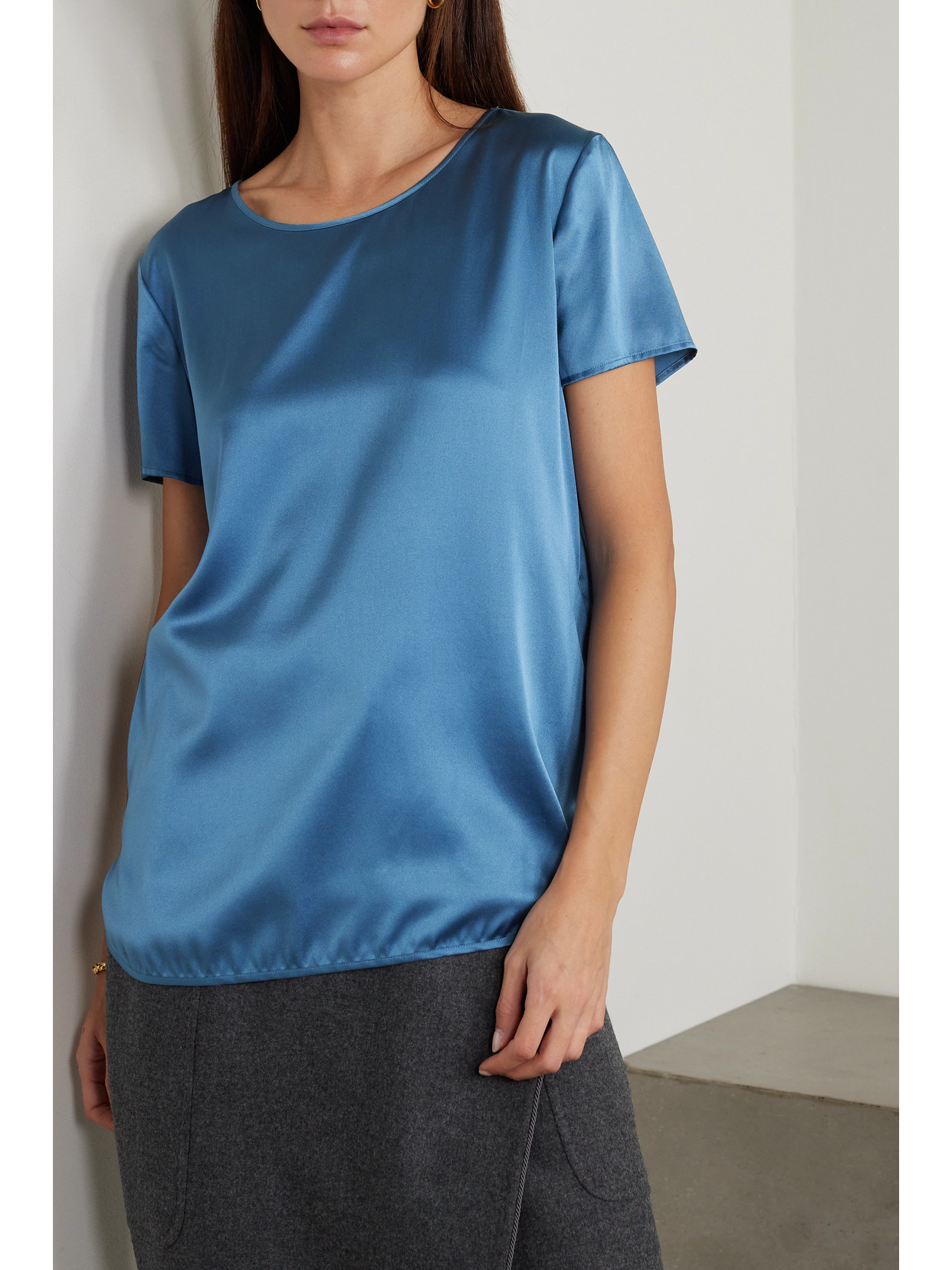 Shop Max Mara Leisure Cortona Silk-blend Satin T-shirt In Blue