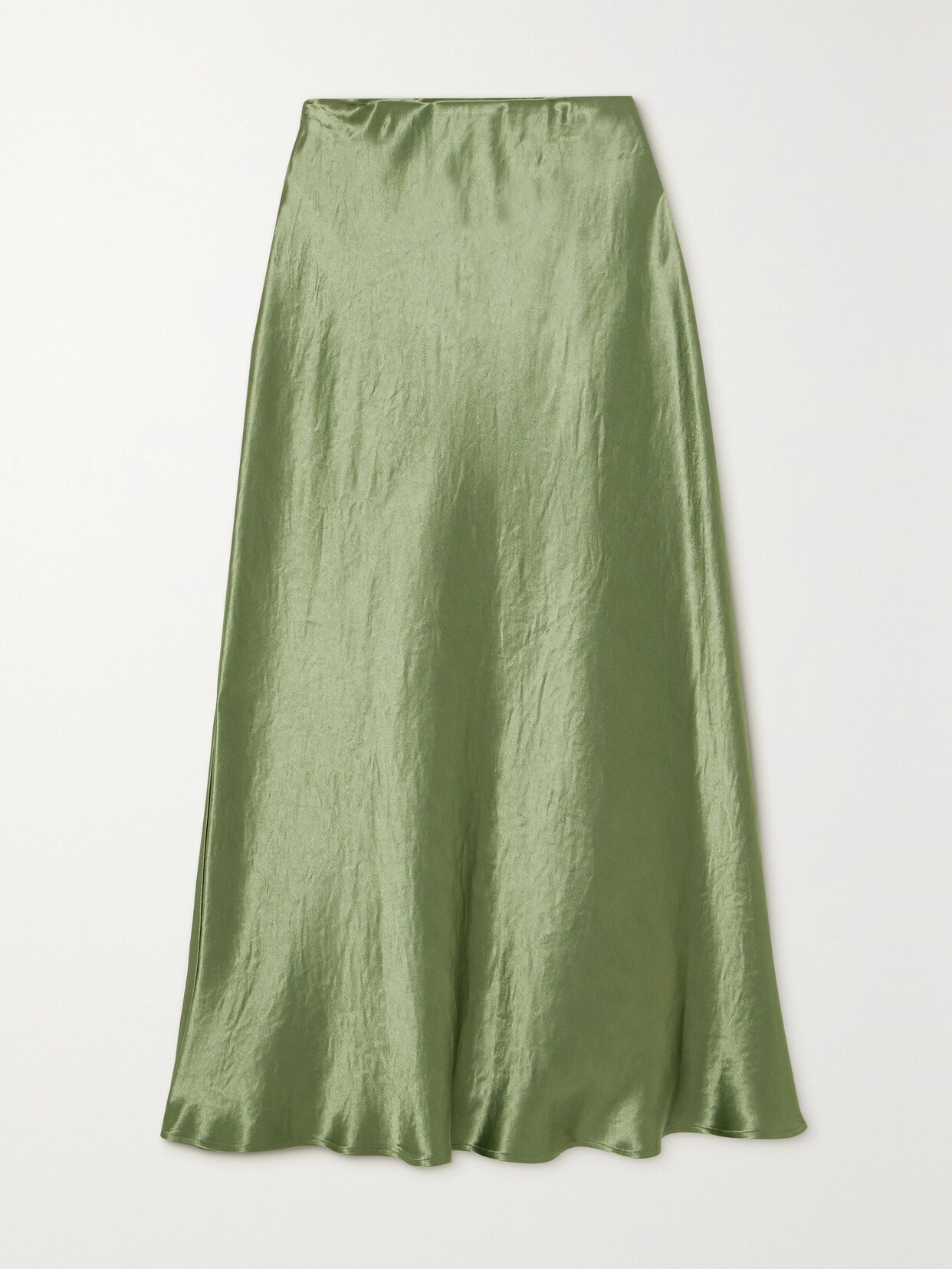 Max Mara Leisure Alessio Crinkled-satin Midi Skirt In Green