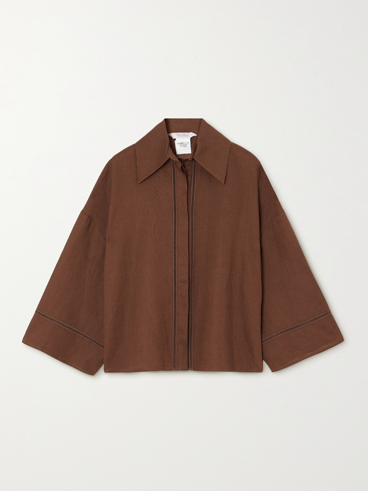 Shop Max Mara Leisure Robinia Cropped Lace-trimmed Linen Shirt In Brown