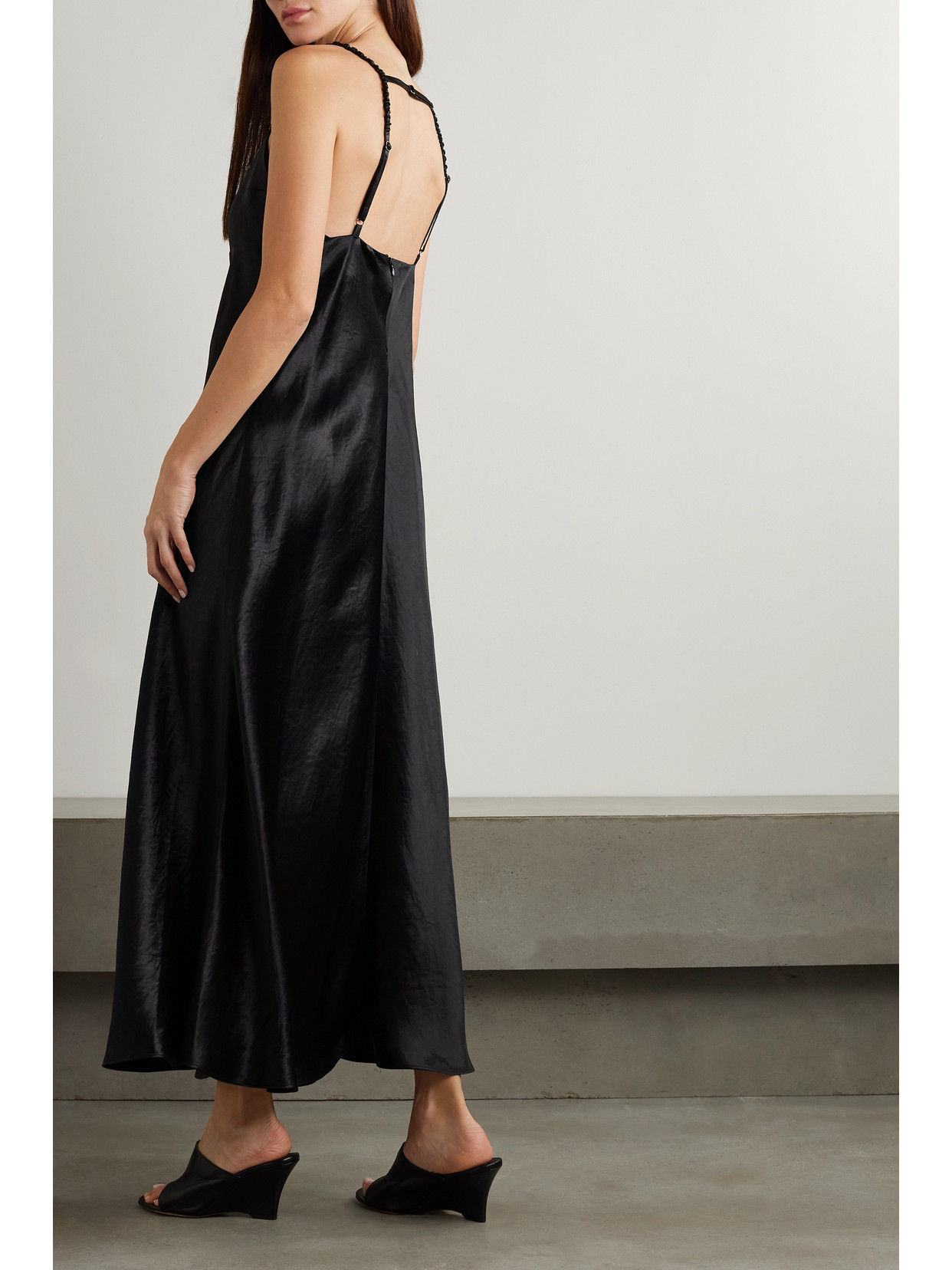 Shop Max Mara Leisure Baden Crinkled-satin Maxi Dress In Black