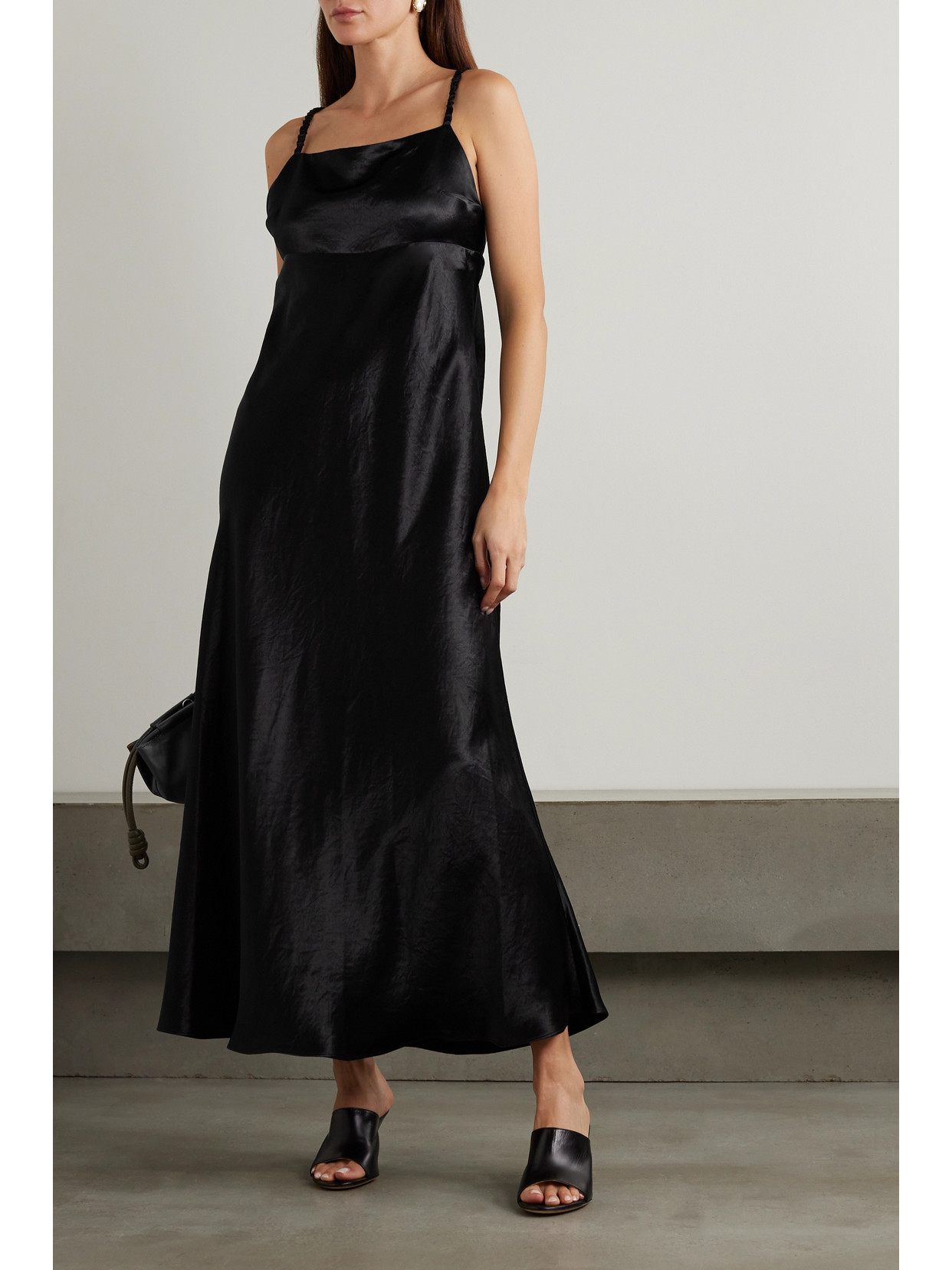 Shop Max Mara Leisure Baden Crinkled-satin Maxi Dress In Black