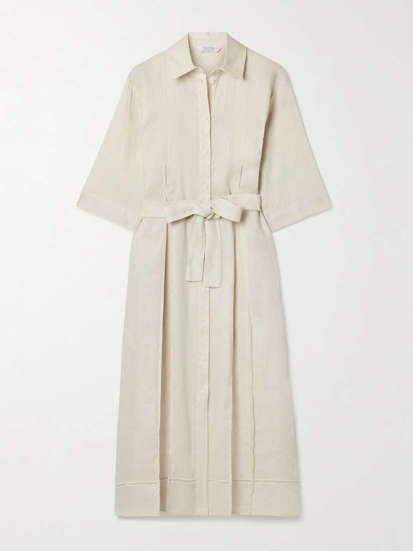 Max Mara Leisure Nocino Belted Linen Midi Shirt Dress