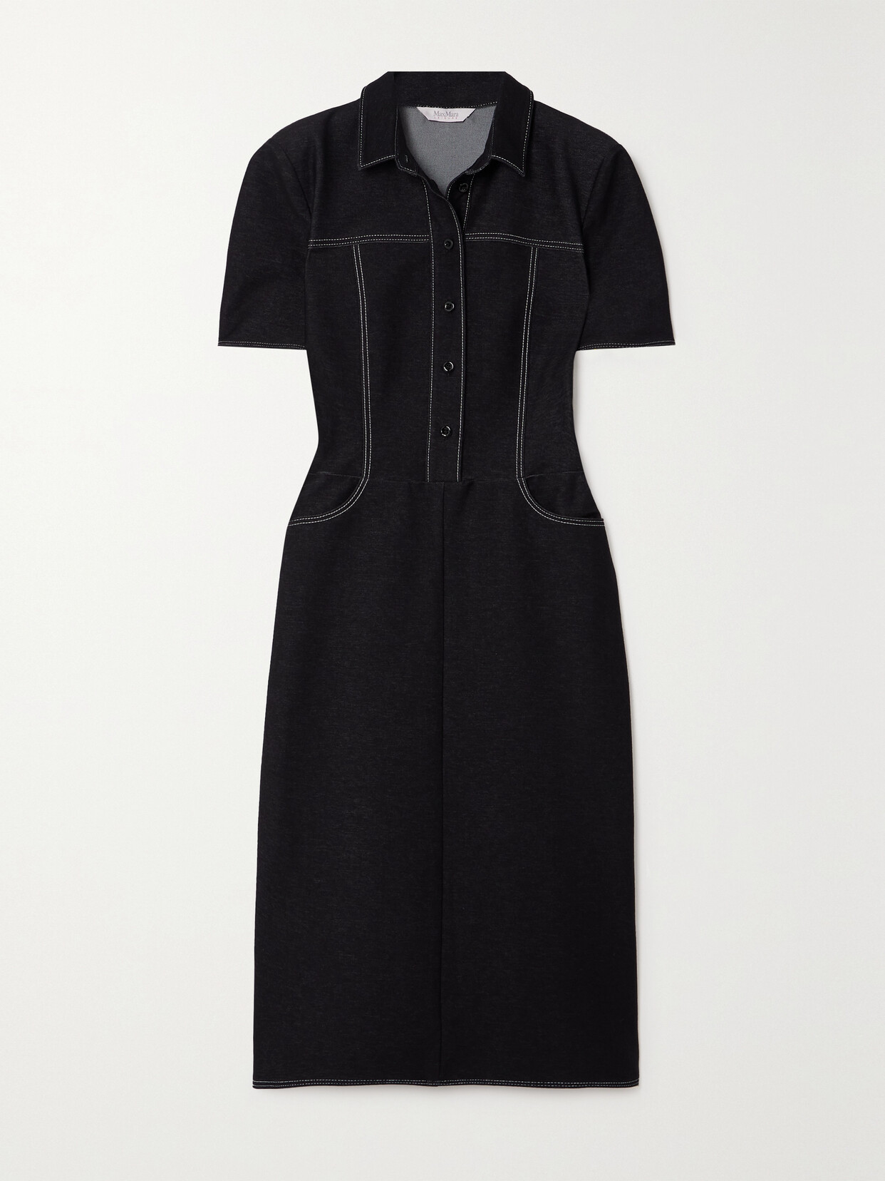 Shop Max Mara Leisure Faro Topstitched Denim Midi Dress In Black