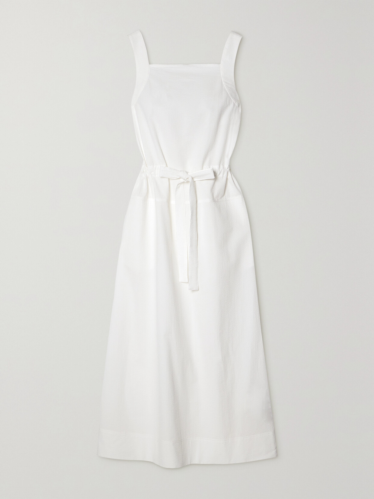 Shop Max Mara Leisure Panfilo Belted Cotton-seersucker Midi Dress In White