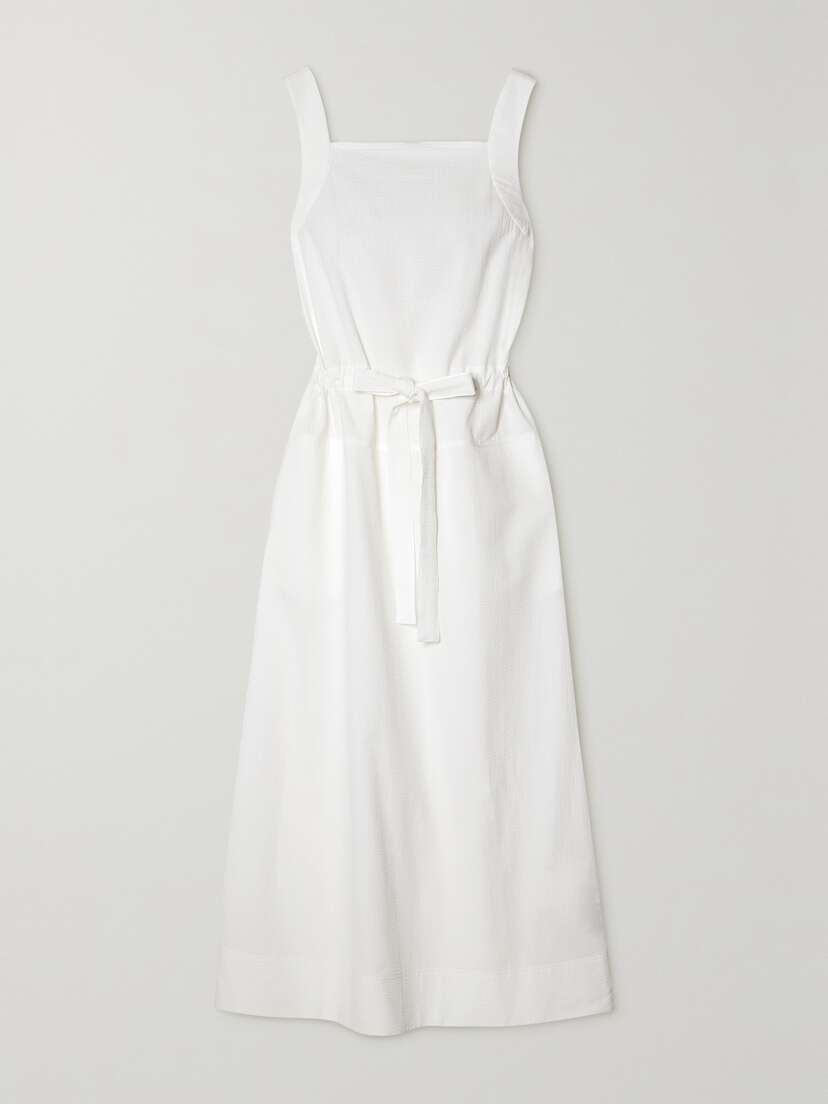 Max Mara Leisure Panfilo Belted Cotton-seersucker Midi Dress