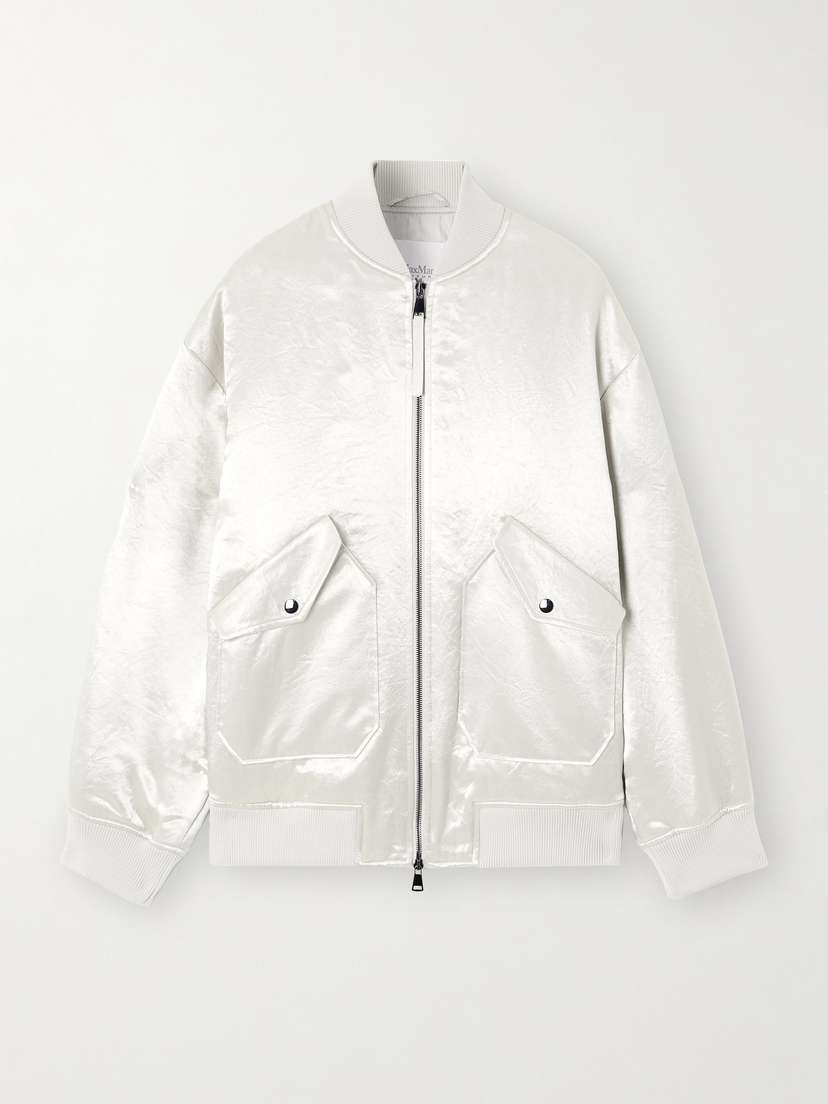 Max Mara Leisure Imelde Oversized Crinkled-satin Bomber Jacket - UK 18