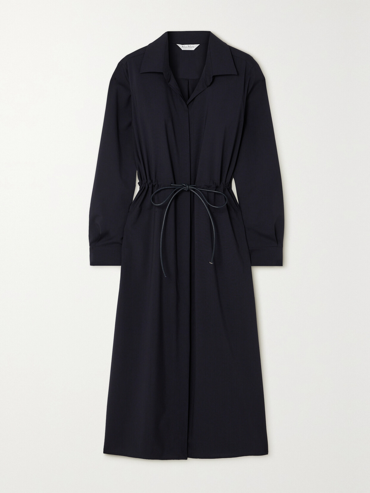 Shop Max Mara Monia Belted Wool Midi Shirt Dress In Blue