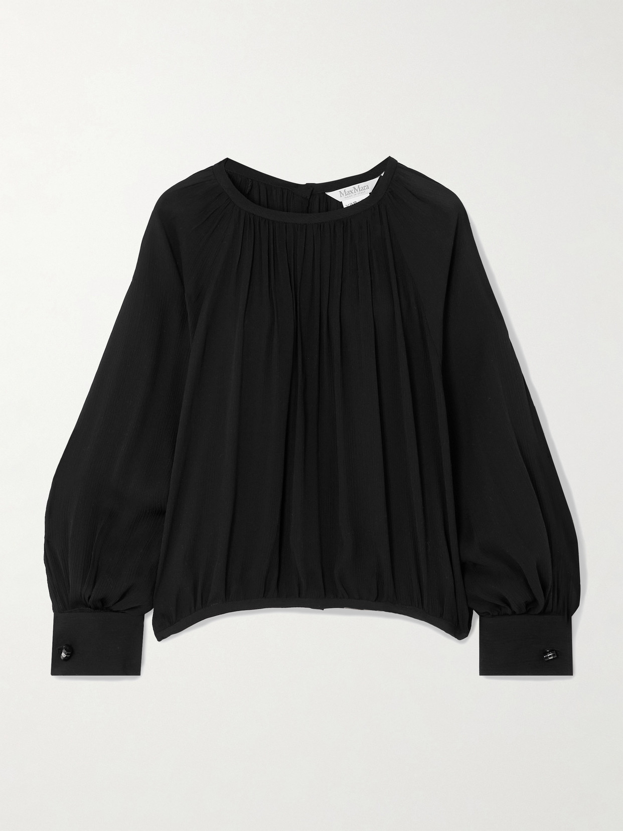 Shop Max Mara Narvel Plissé-silk Blouse In Black