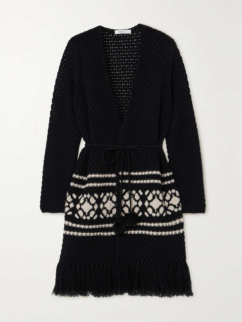 Max Mara Orione Fringed Belted Wool And Cashmere-blend Cardigan