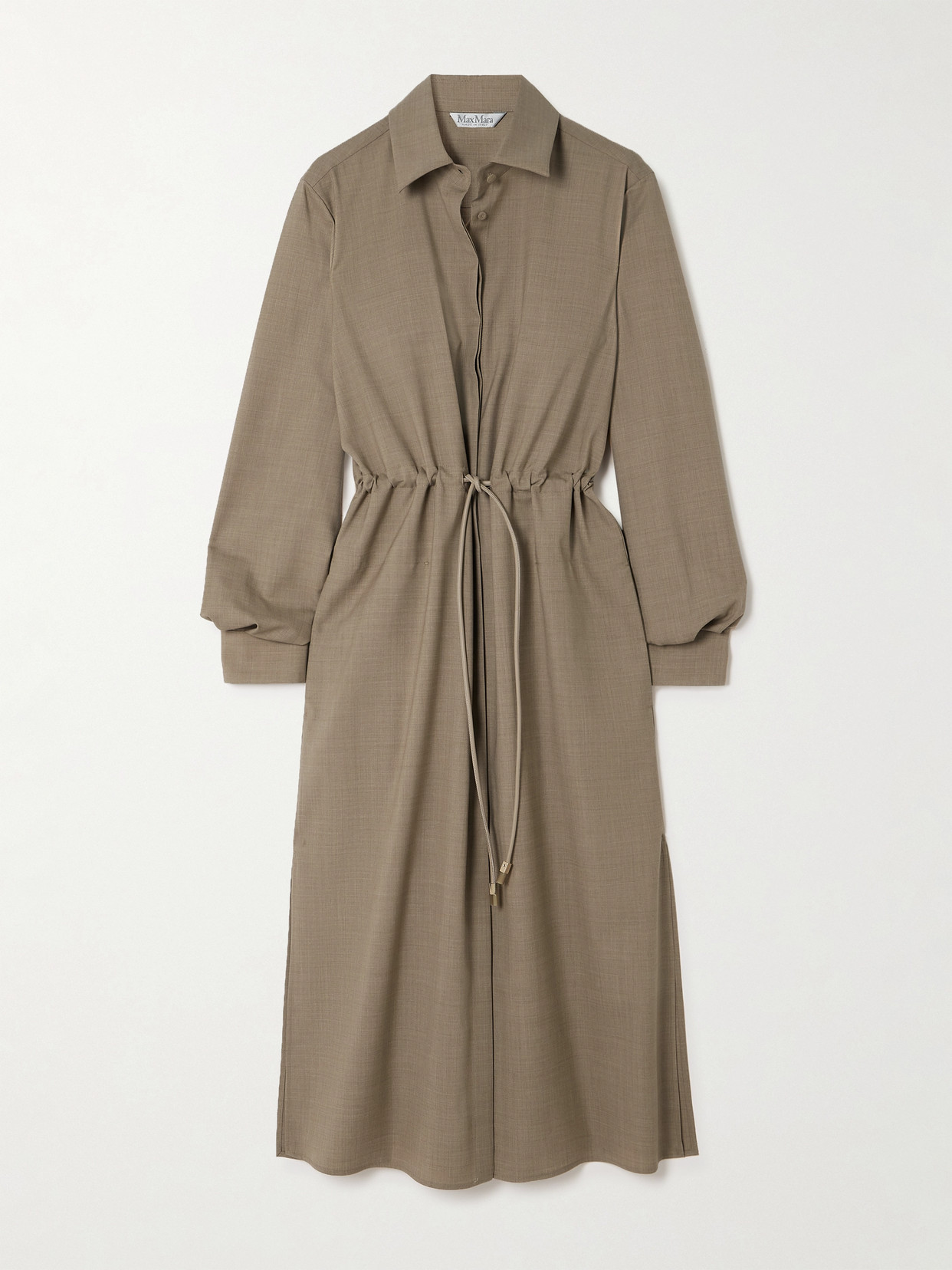Max Mara Monia Belted Wool Midi Shirt Dress - Neutrals