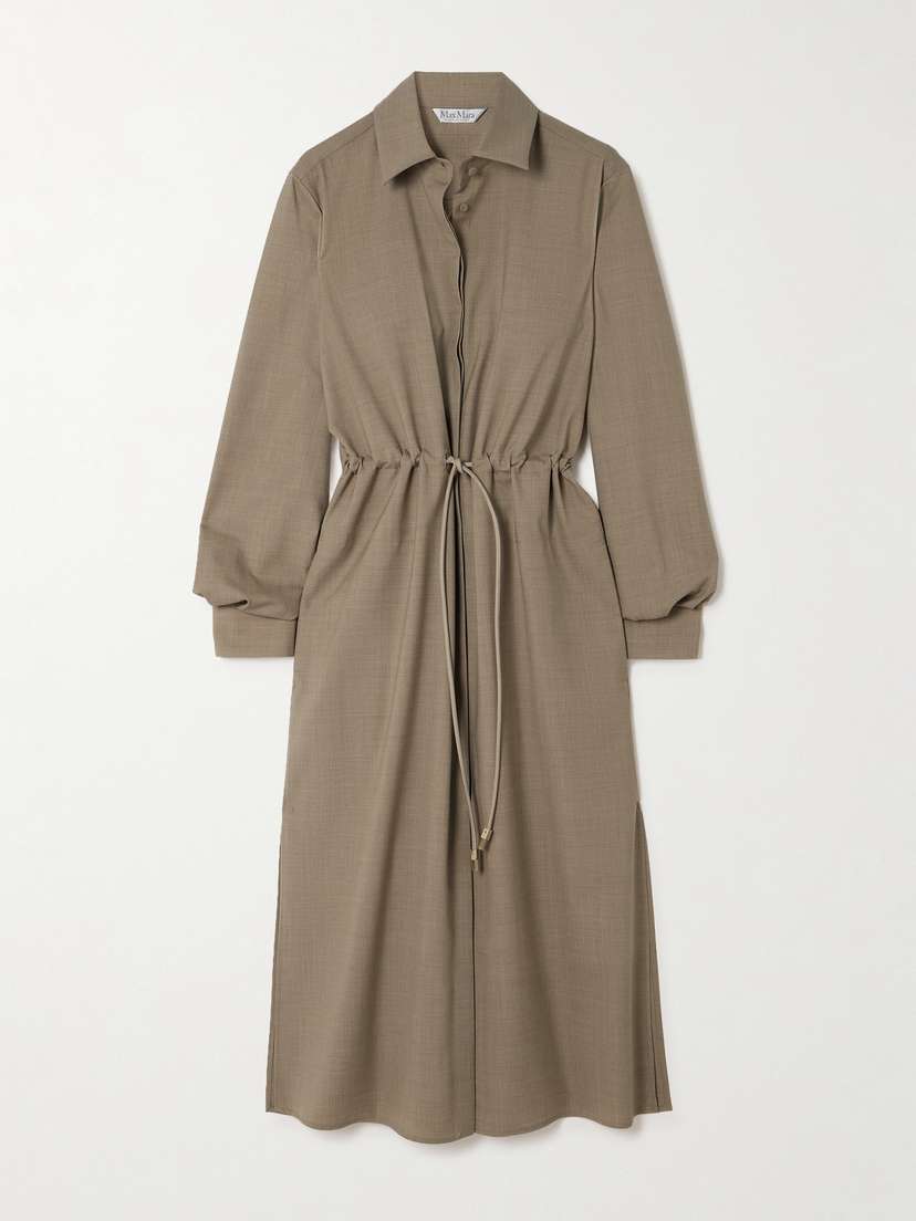 Max Mara Monia Belted Wool Midi Shirt Dress - UK 18