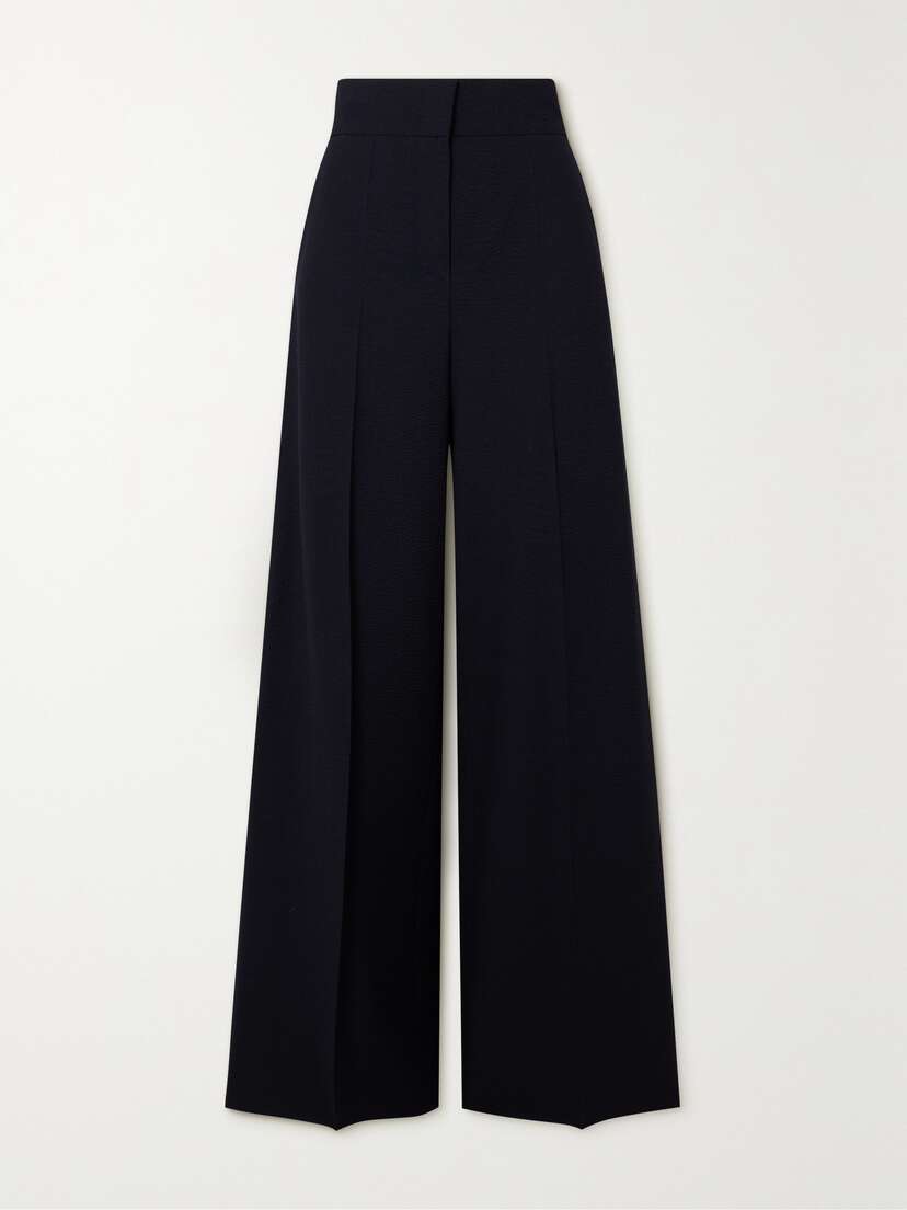 Max Mara Cervo Stretch Wool-blend Seersucker Wide-leg Pants