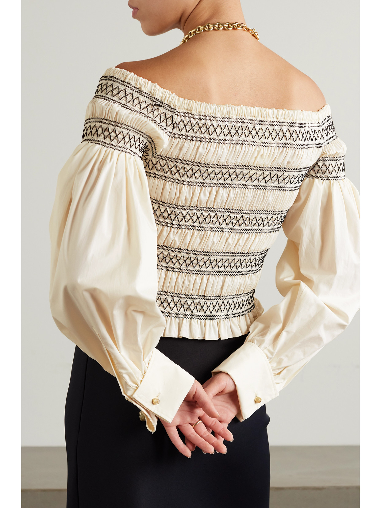 Walk Off-The-Shoulder Smocked Cotton Top