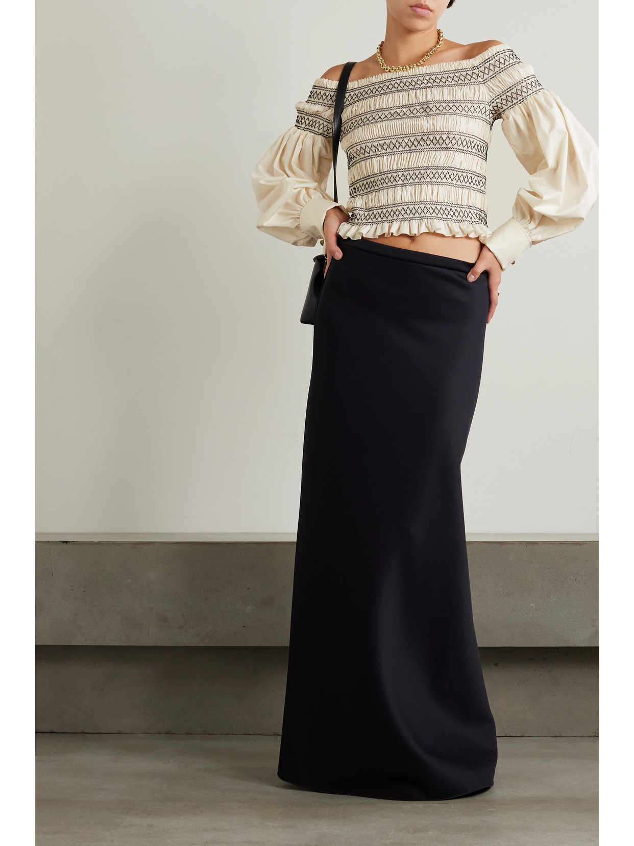 Walk Off-The-Shoulder Smocked Cotton Top