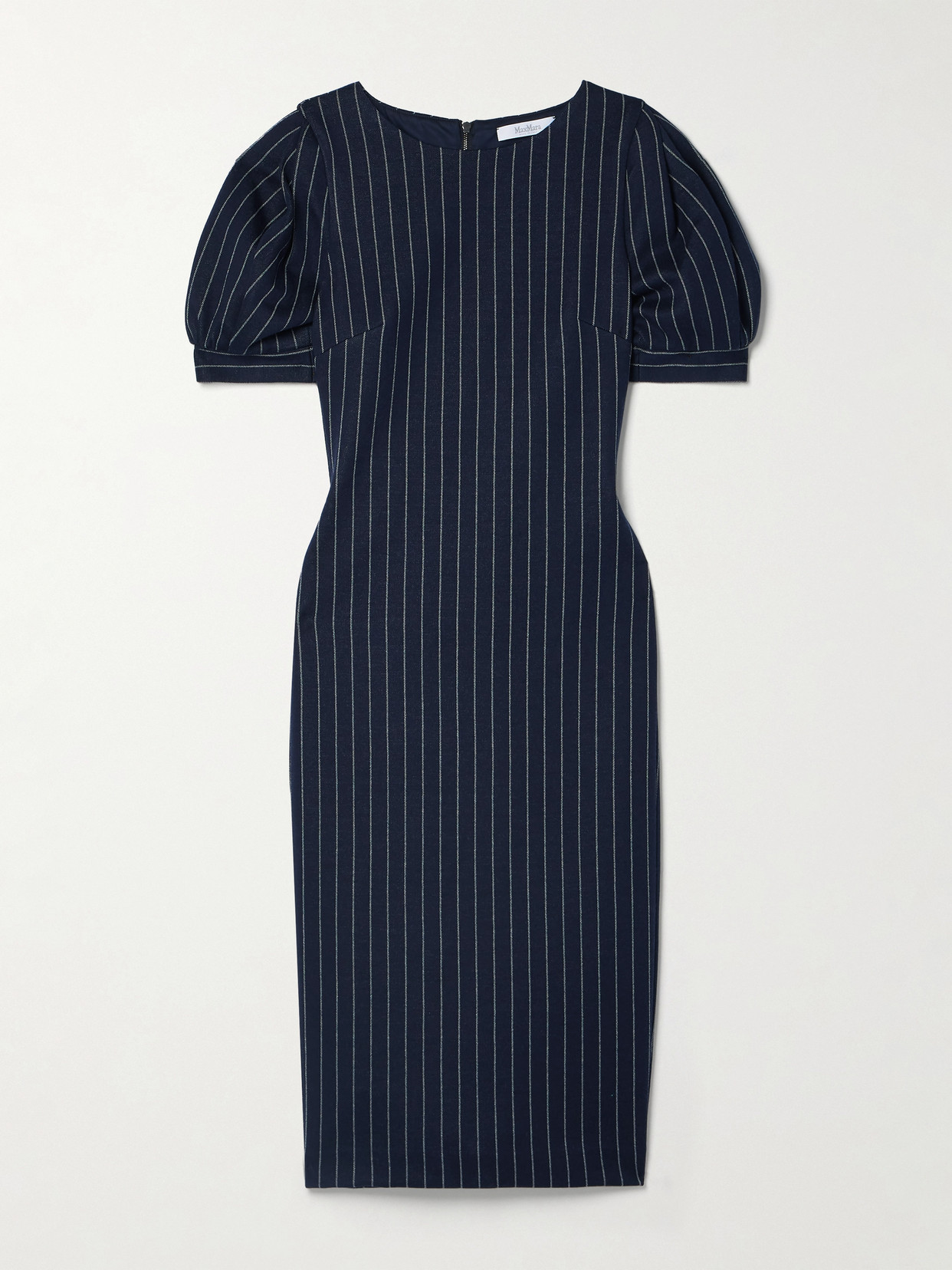 Max Mara Pinstriped Cotton, Cashmere And Silk-blend Dress In Blue