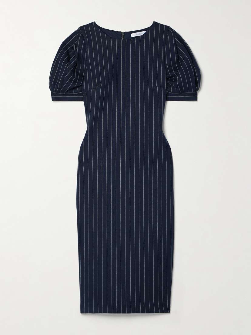 Max Mara Pinstriped Cotton, Cashmere And Silk-blend Dress