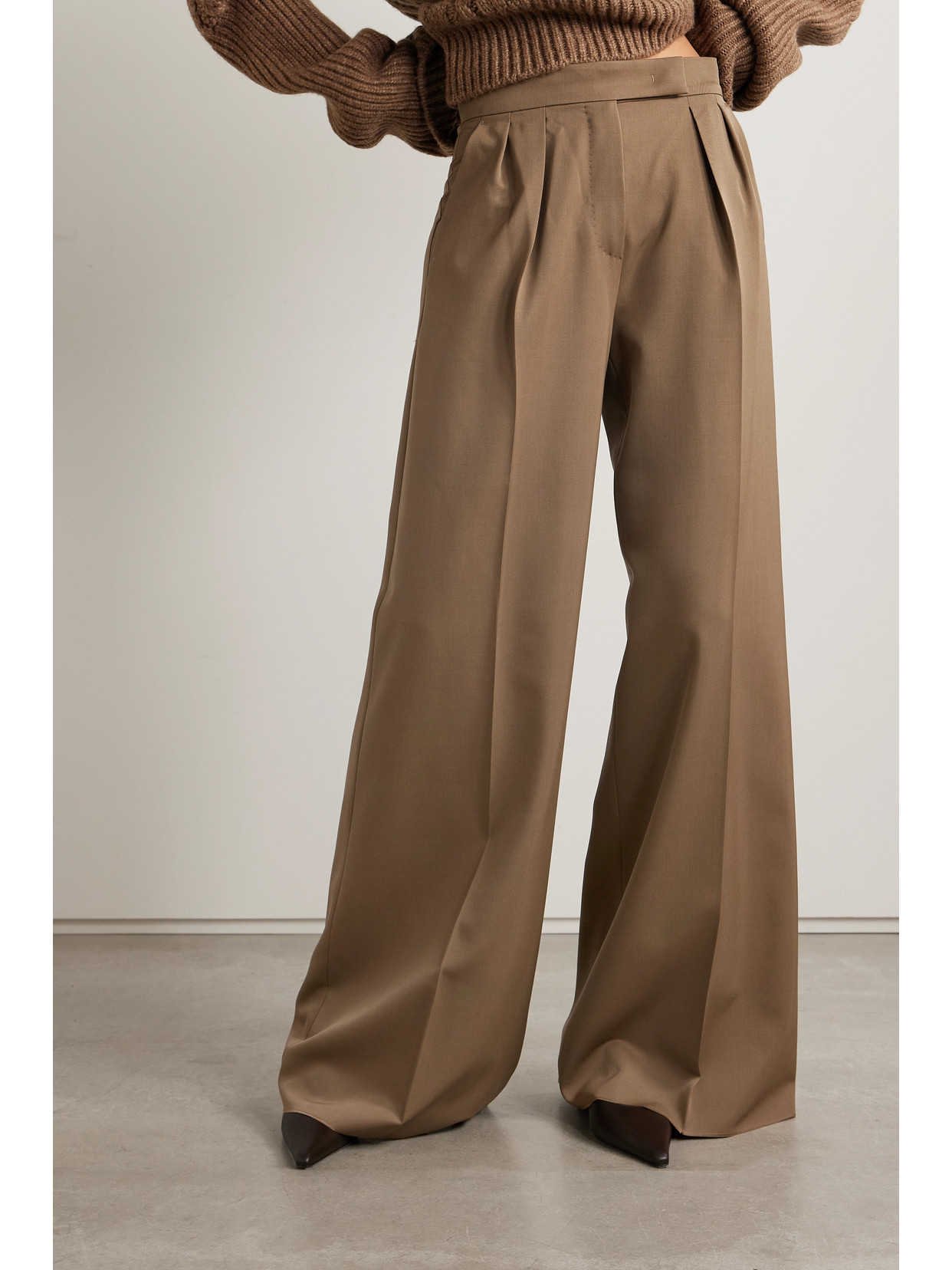 Max Mara Libbra Pleated Wool And Mohair-blend Twill Wide-leg Pants In Brown