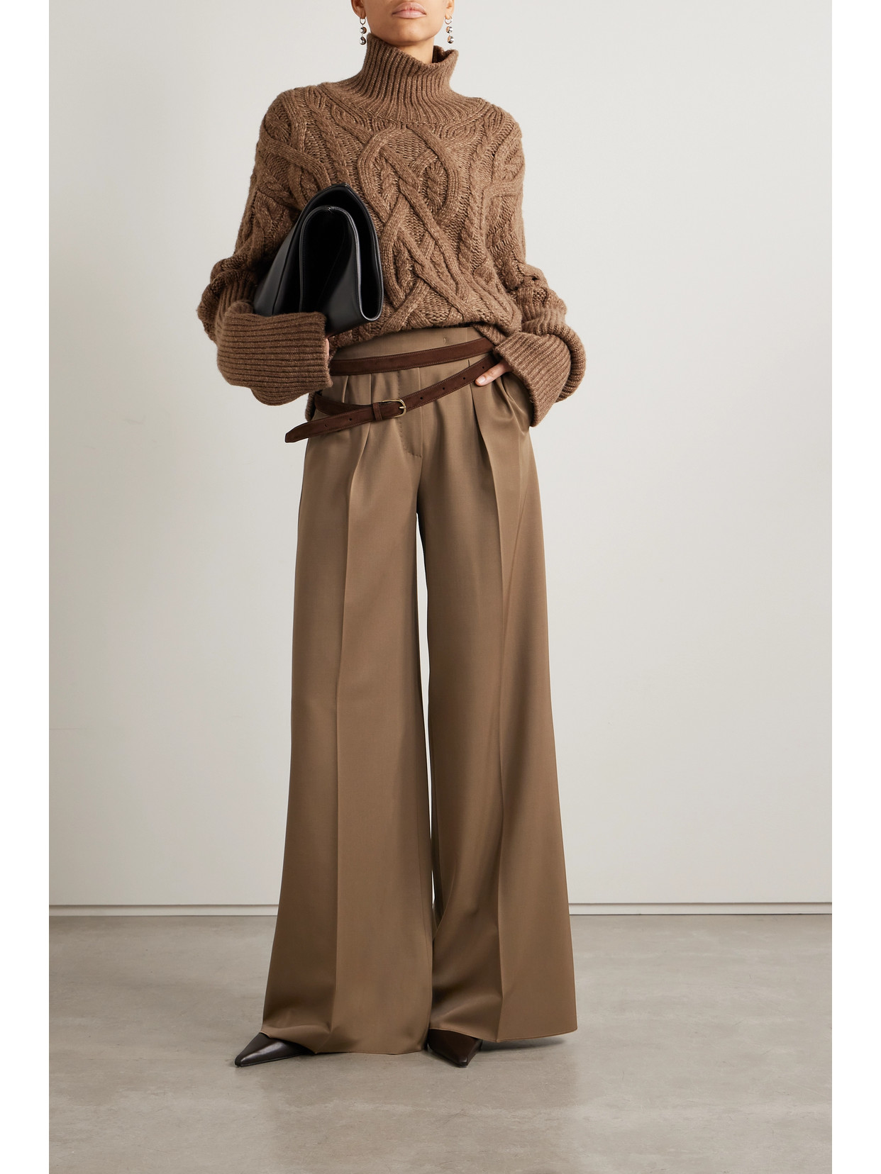 Max Mara Libbra Pleated Wool And Mohair-blend Twill Wide-leg Pants In Brown