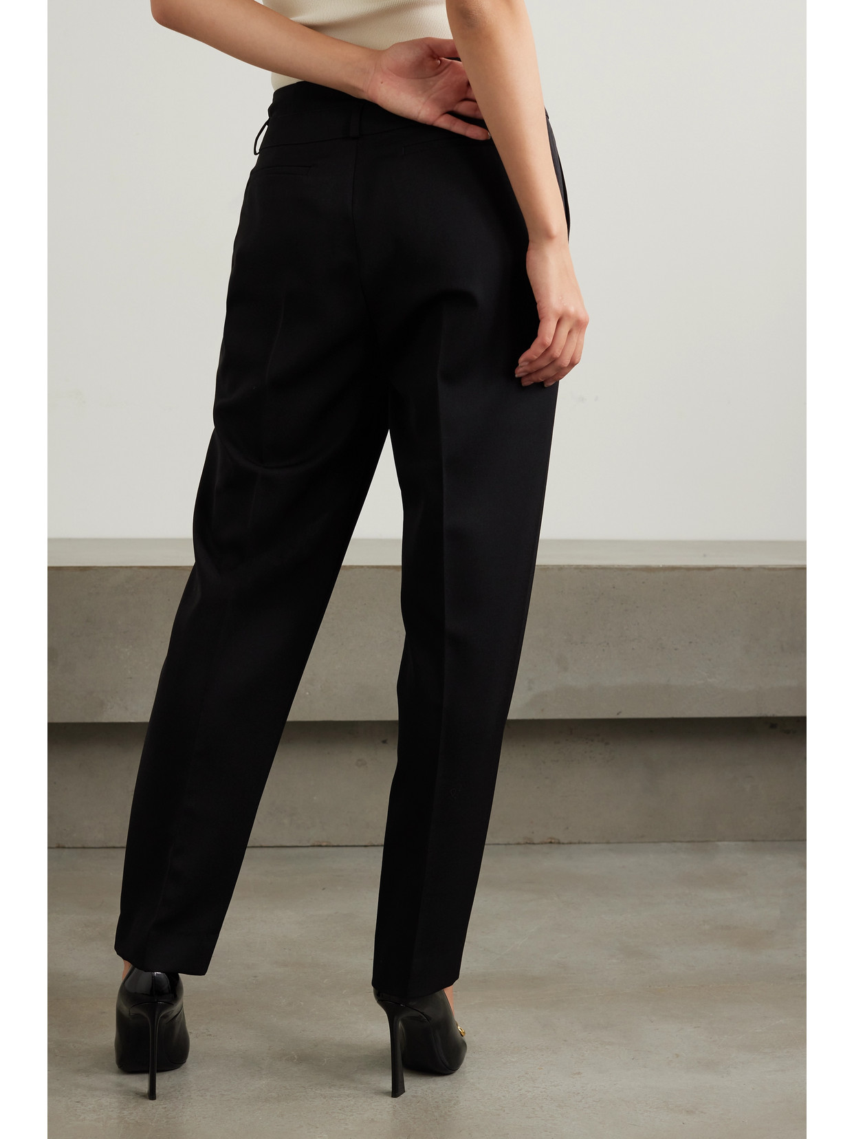 Shop Max Mara Celtico Wool And Mohair-blend Twill Tapered Pants In Black