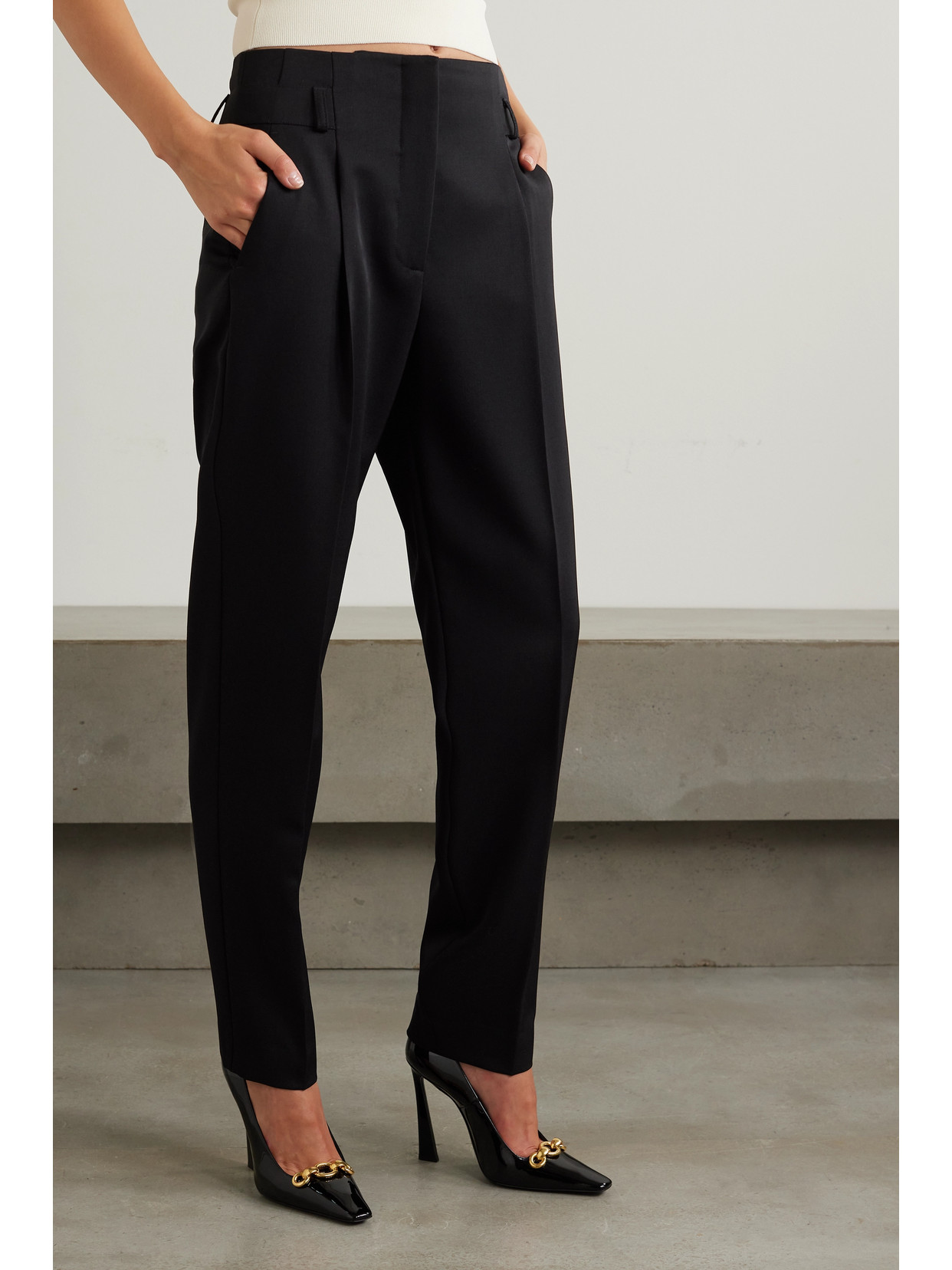 Shop Max Mara Celtico Wool And Mohair-blend Twill Tapered Pants In Black