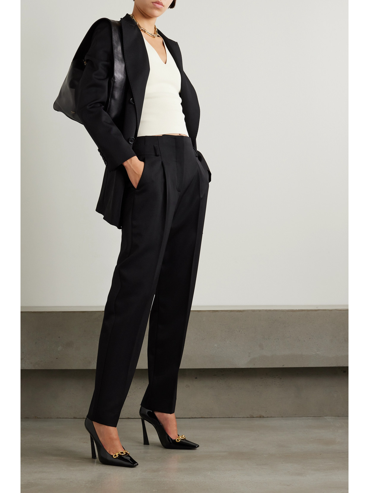 Shop Max Mara Celtico Wool And Mohair-blend Twill Tapered Pants In Black