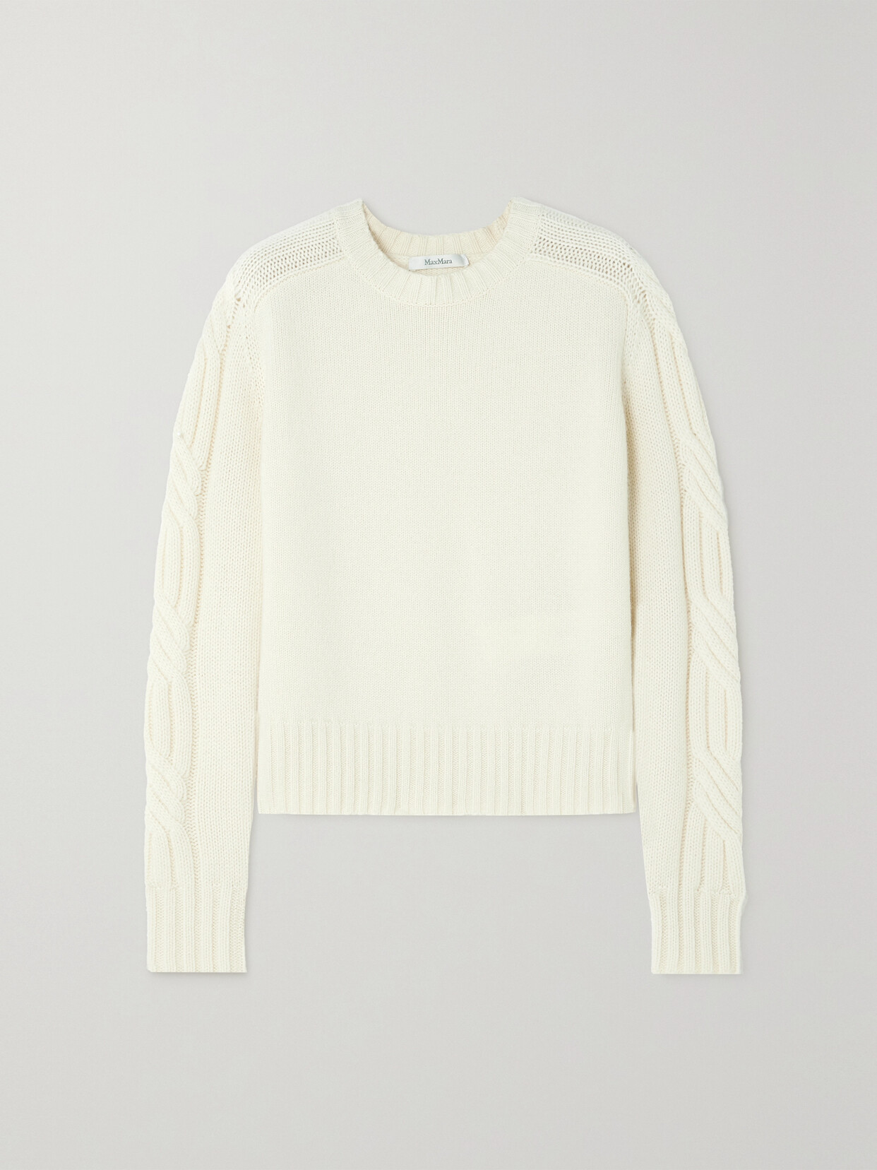 Max Mara Berlina Cable-knit Cashmere Jumper In Optical White