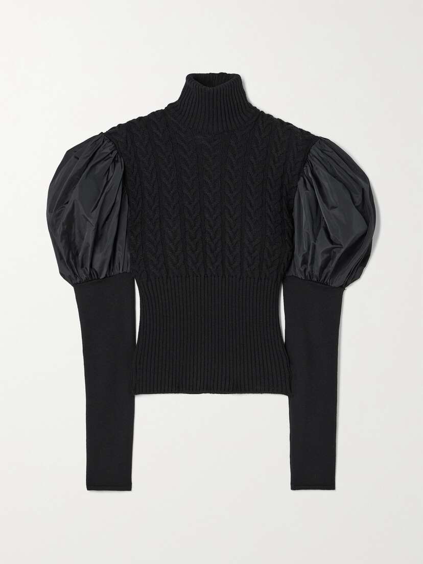 Max Mara Aster Taffeta-paneled Cable-knit Wool Turtleneck Sweater - xx large