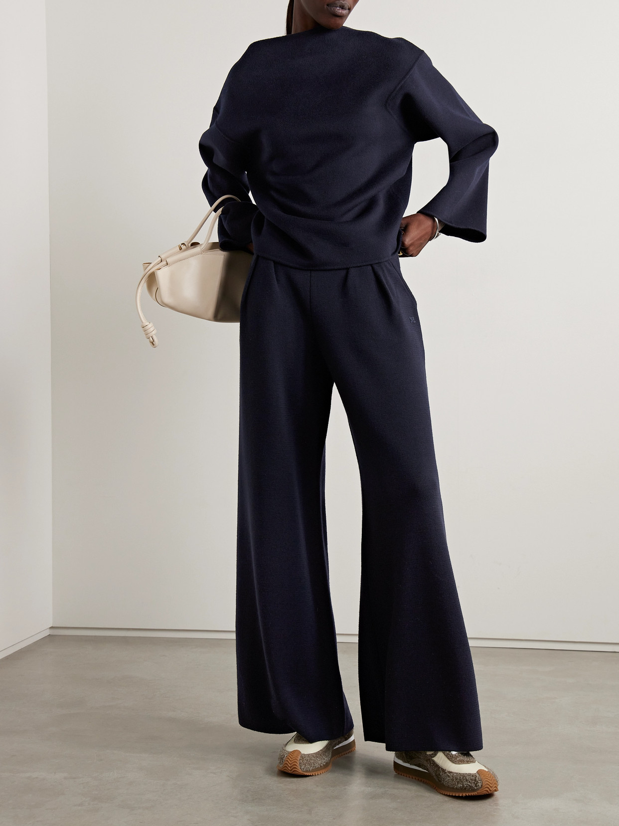 Shop Max Mara Pleated Wool Wide-leg Pants In Blue