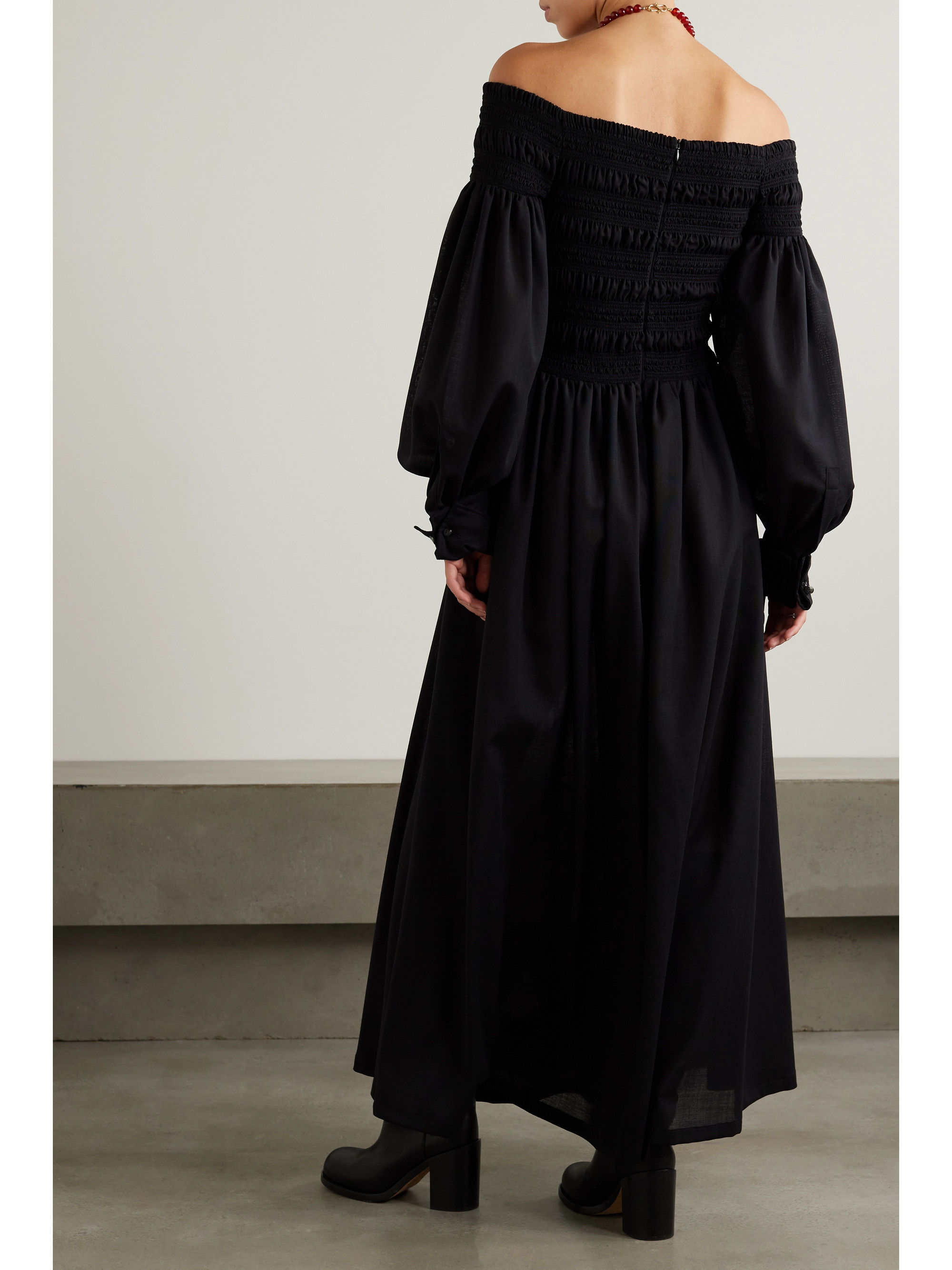 Max Mara Manu off-the-shoulder shirred wool-gauze maxi dress thumbnail