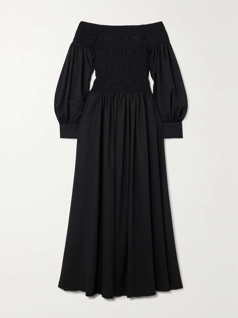 Max Mara Manu Off-the-shoulder Shirred Wool-gauze Maxi Dress