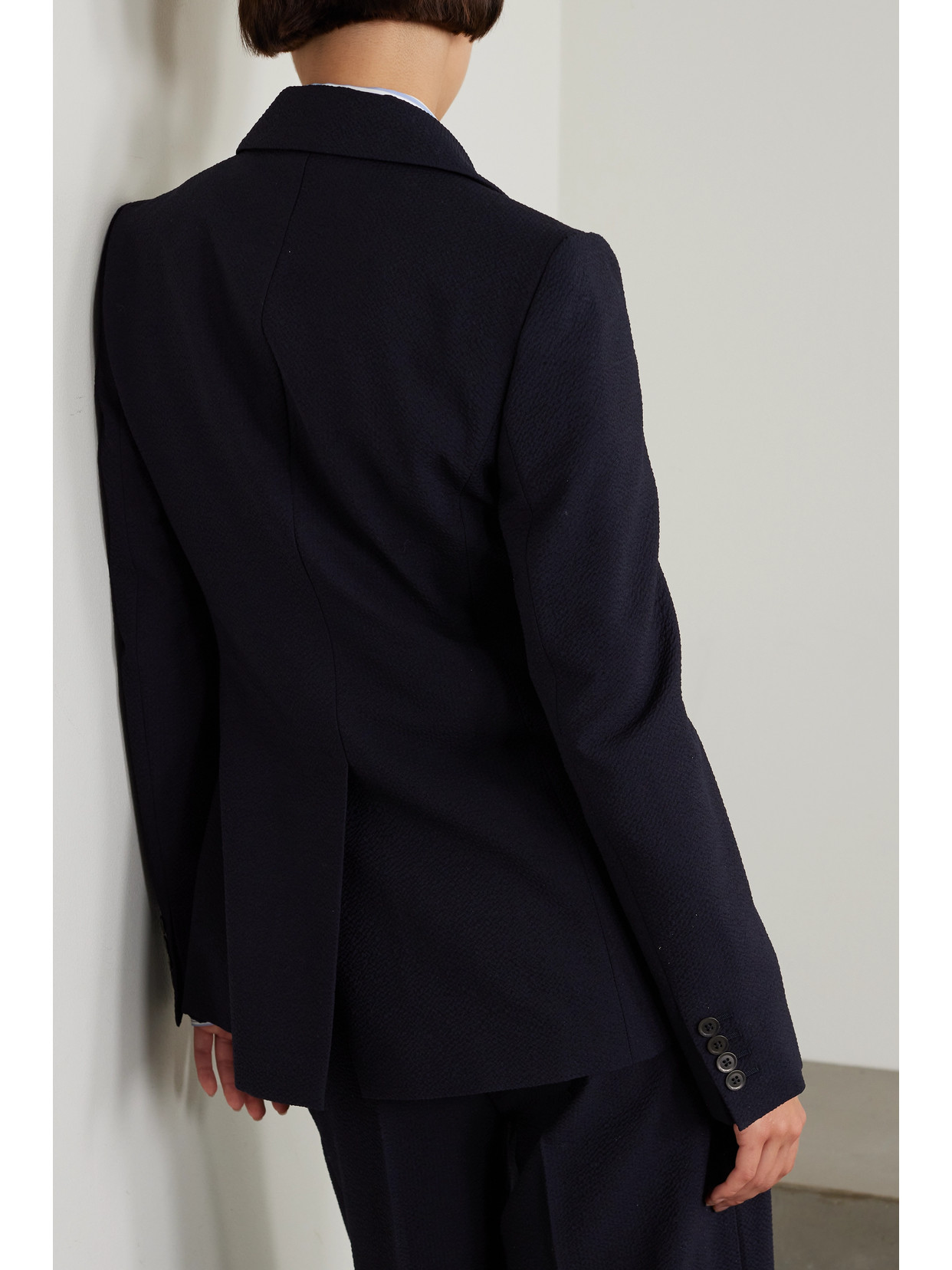 Max Mara Albero Double-breasted Wool-blend Seersucker Blazer In Blue