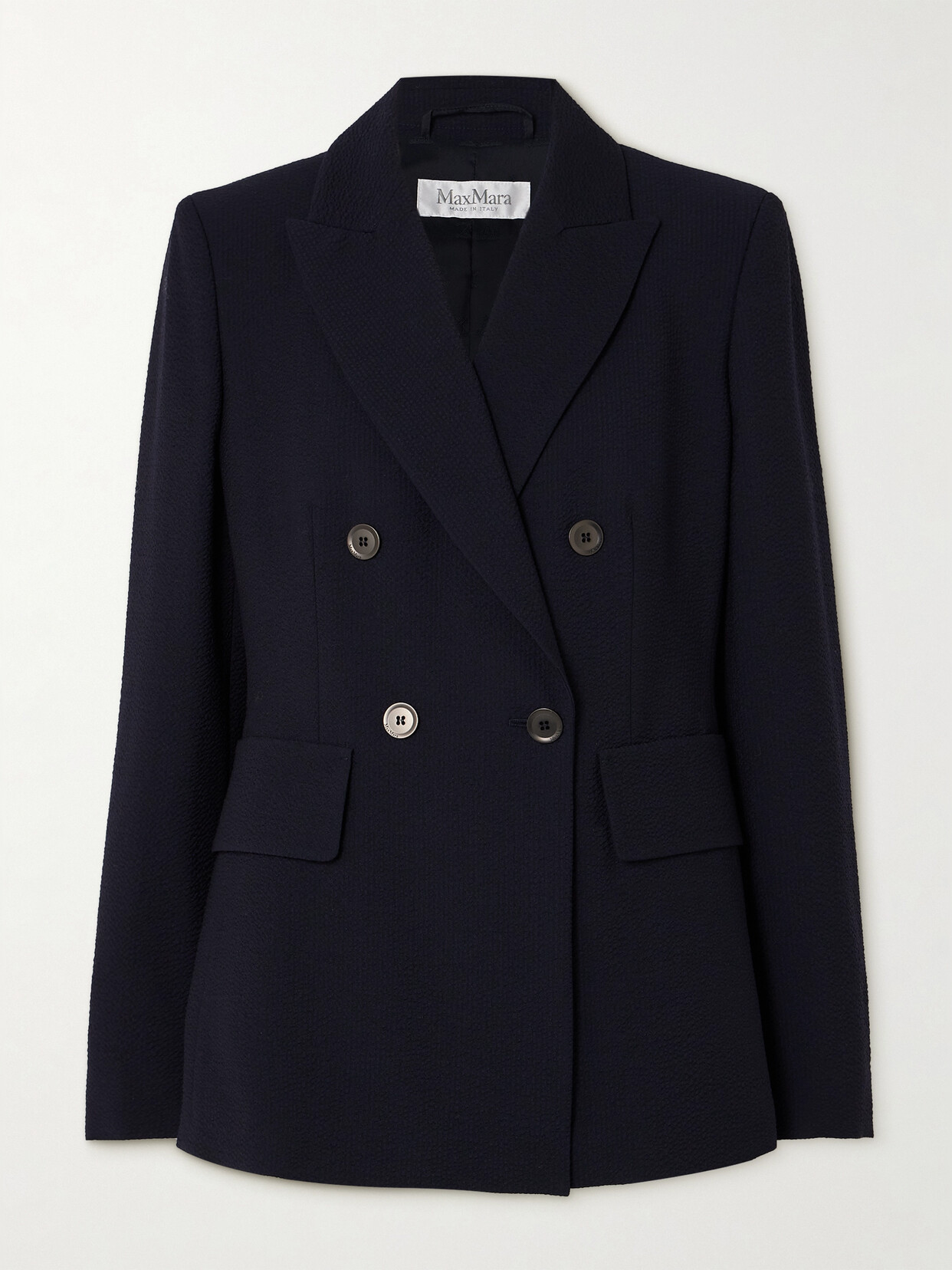 Max Mara Albero Double-breasted Wool-blend Seersucker Blazer In Blue